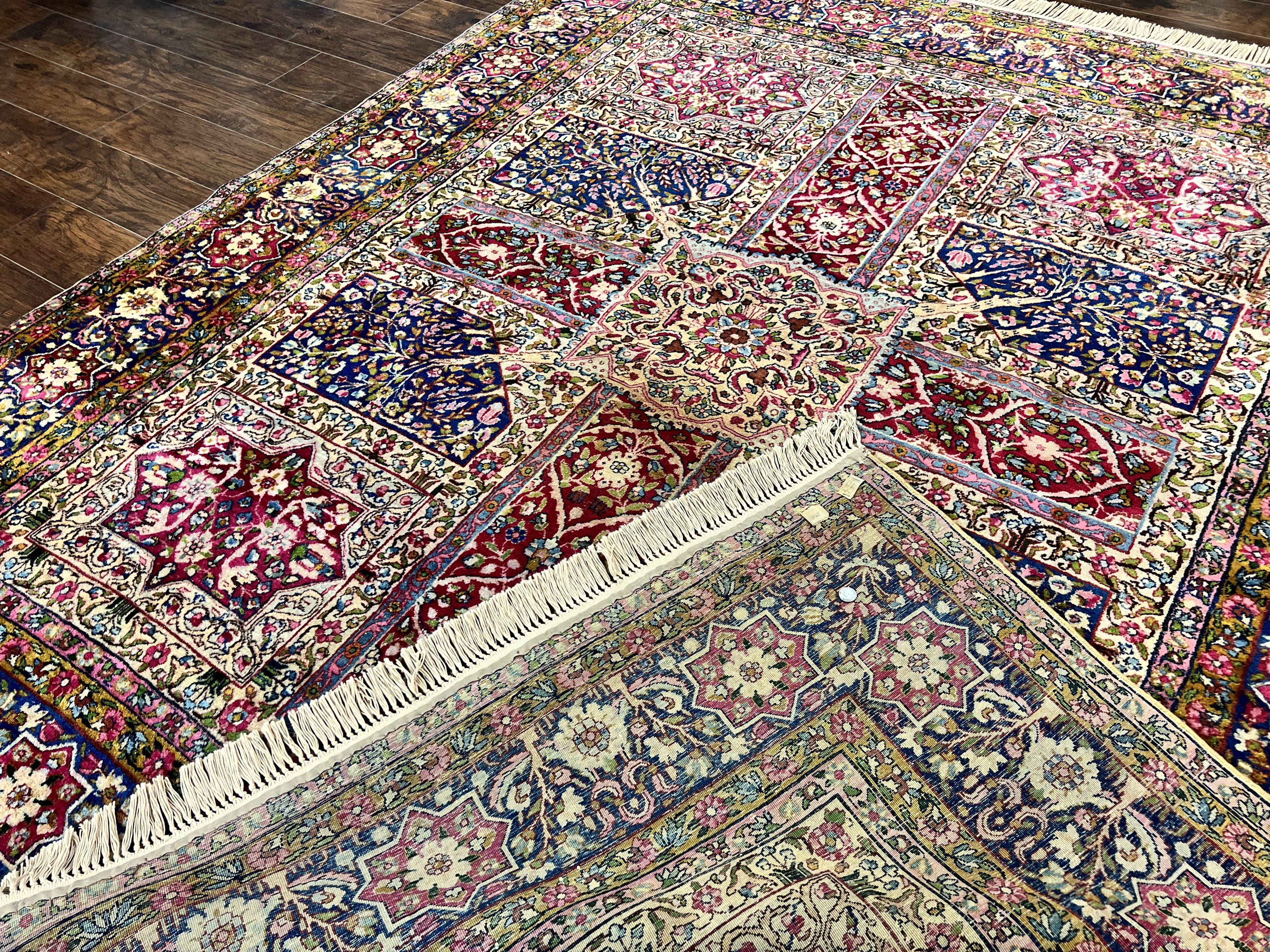 Persian Kirman Lavar Rug 8x9, Antique Persian Carpet, Colorful Multicolor 1920s Handmade Wool Rug, Garden Panel Design, Fine 200 KPSI - Jewel Rugs