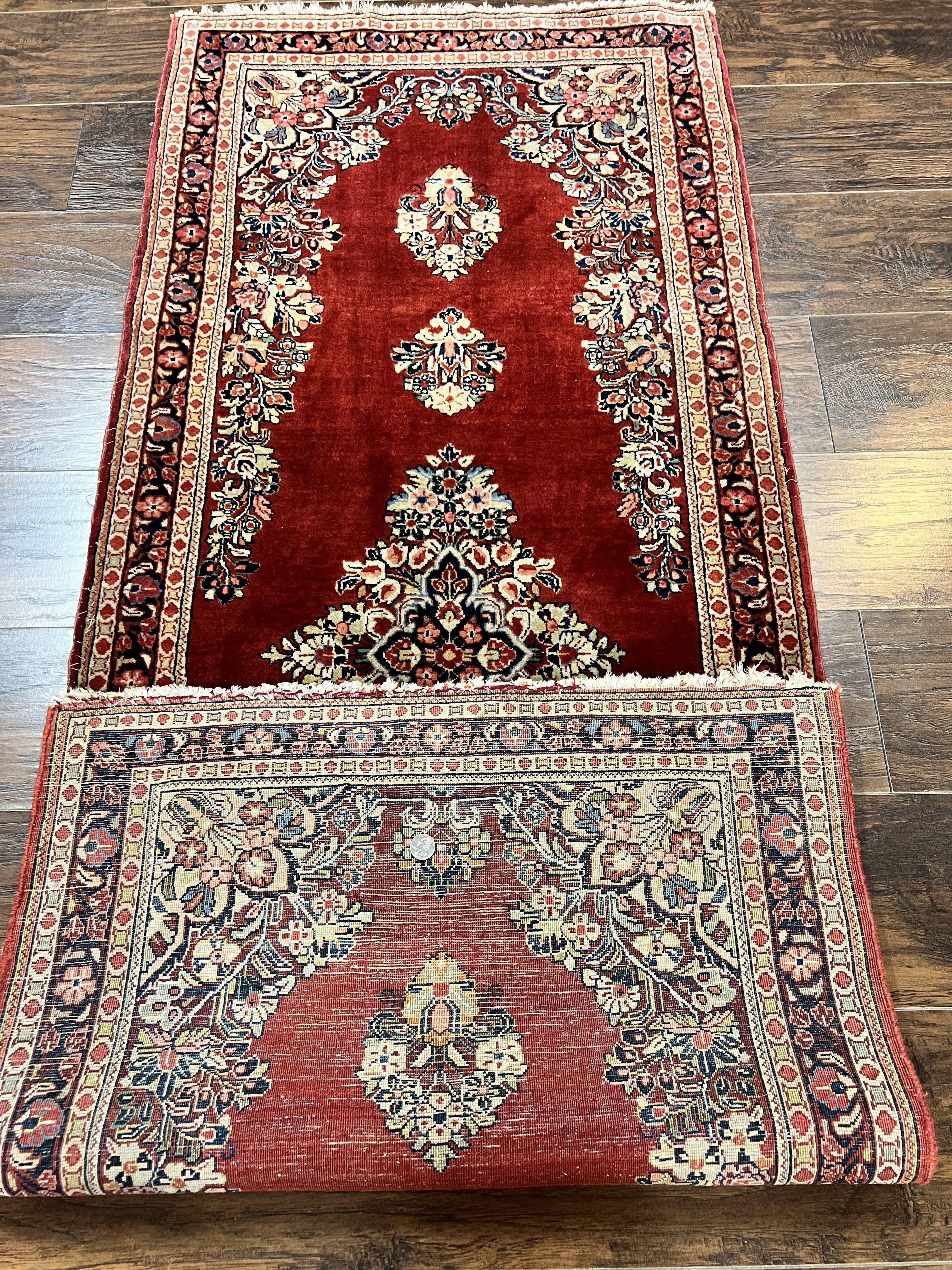 Persian Sarouk Runner Rug 2.7 x 6, Semi Open Field, Red, Handmade Hand Knotted, Wool Oriental Carpet, Vintage Semi Antique - Jewel Rugs