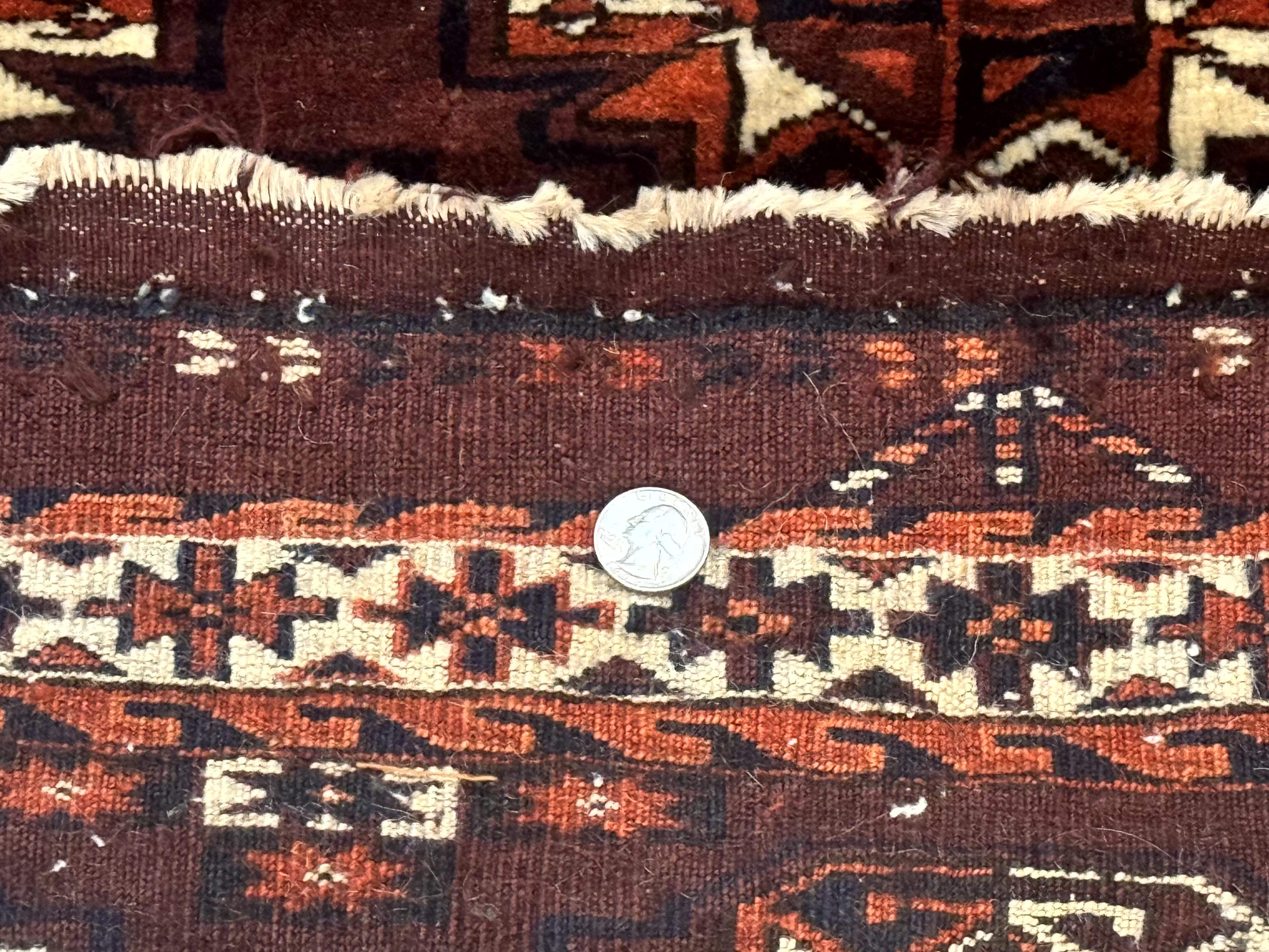 Persian Turkoman Yamud Cushion Cover Rug 3x4 – Burgundy and Ivory, Hand-Knotted Wool Antique - Jewel Rugs