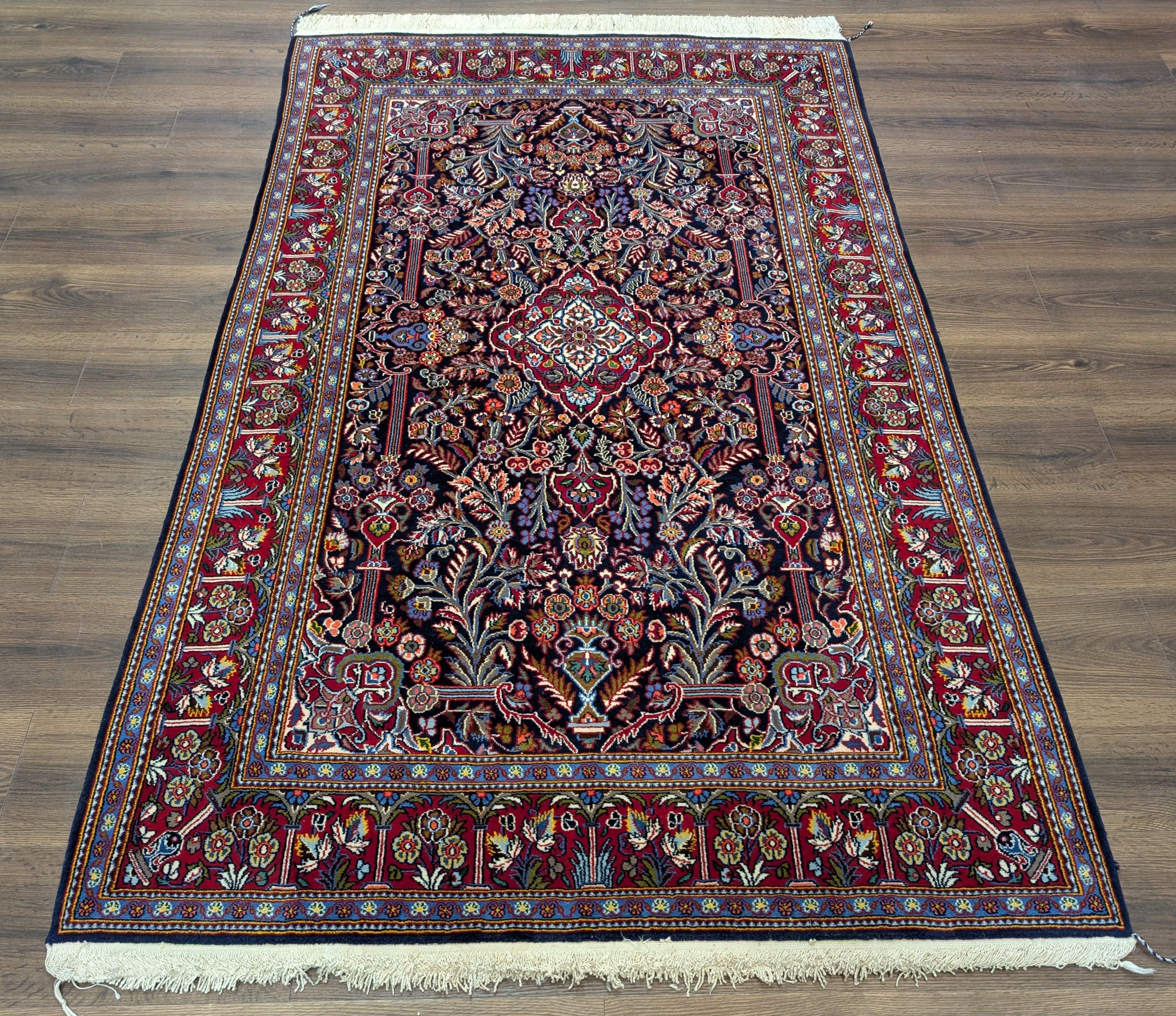 Persian Kashan Rug 5x7, Midnight Blue, Kork Wool, Fine 210 KPSI - Jewel Rugs