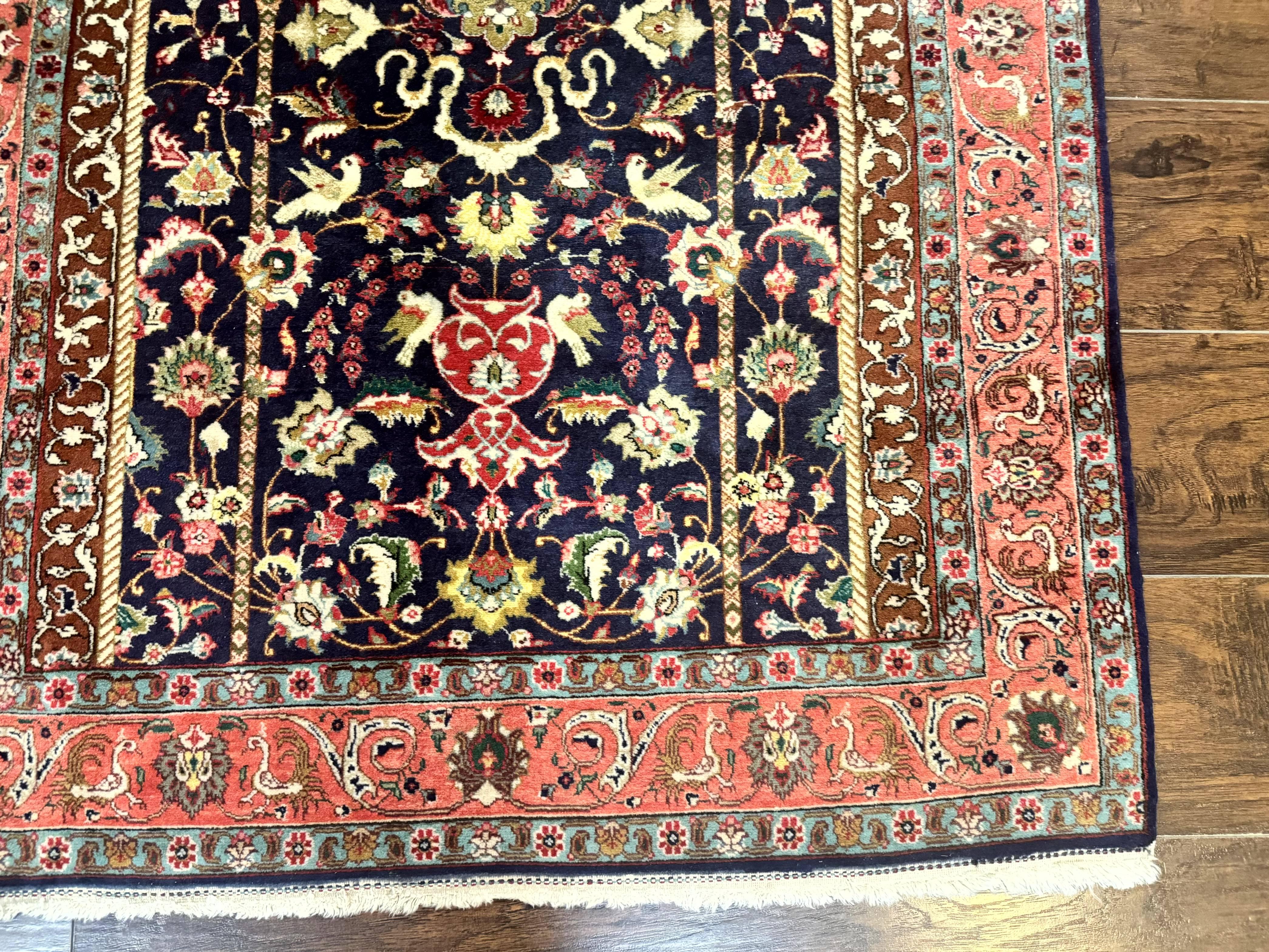 Persian Tabriz Rug 3x4, Navy Blue, Birds, Floral, Prayer Rug, Handmade Wool Rug, Finely Hand Knotted 325 KPSI - Jewel Rugs