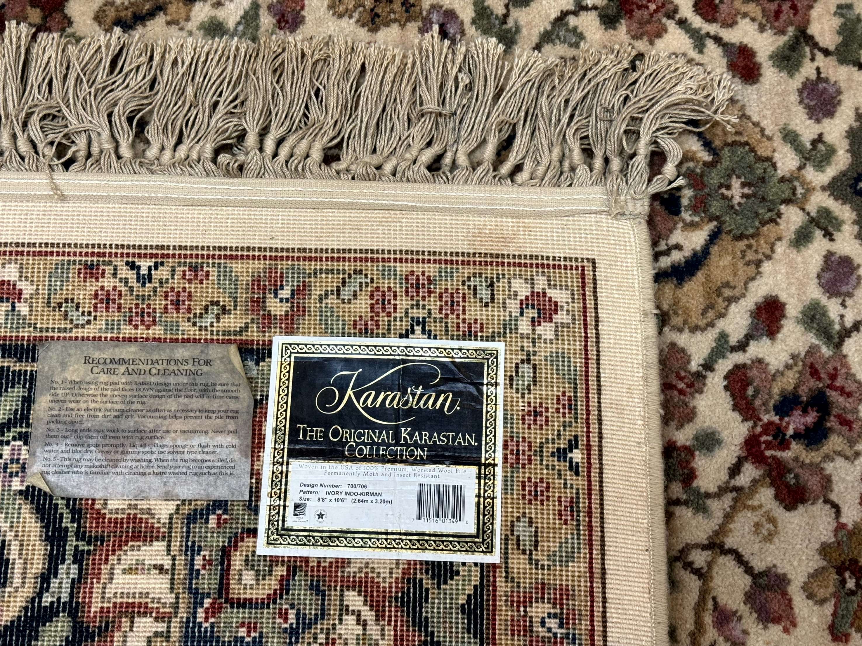 Karastan Rug 8.8 x 12 Ivory Indo Kirman #700/706, Wool Original Series - Jewel Rugs