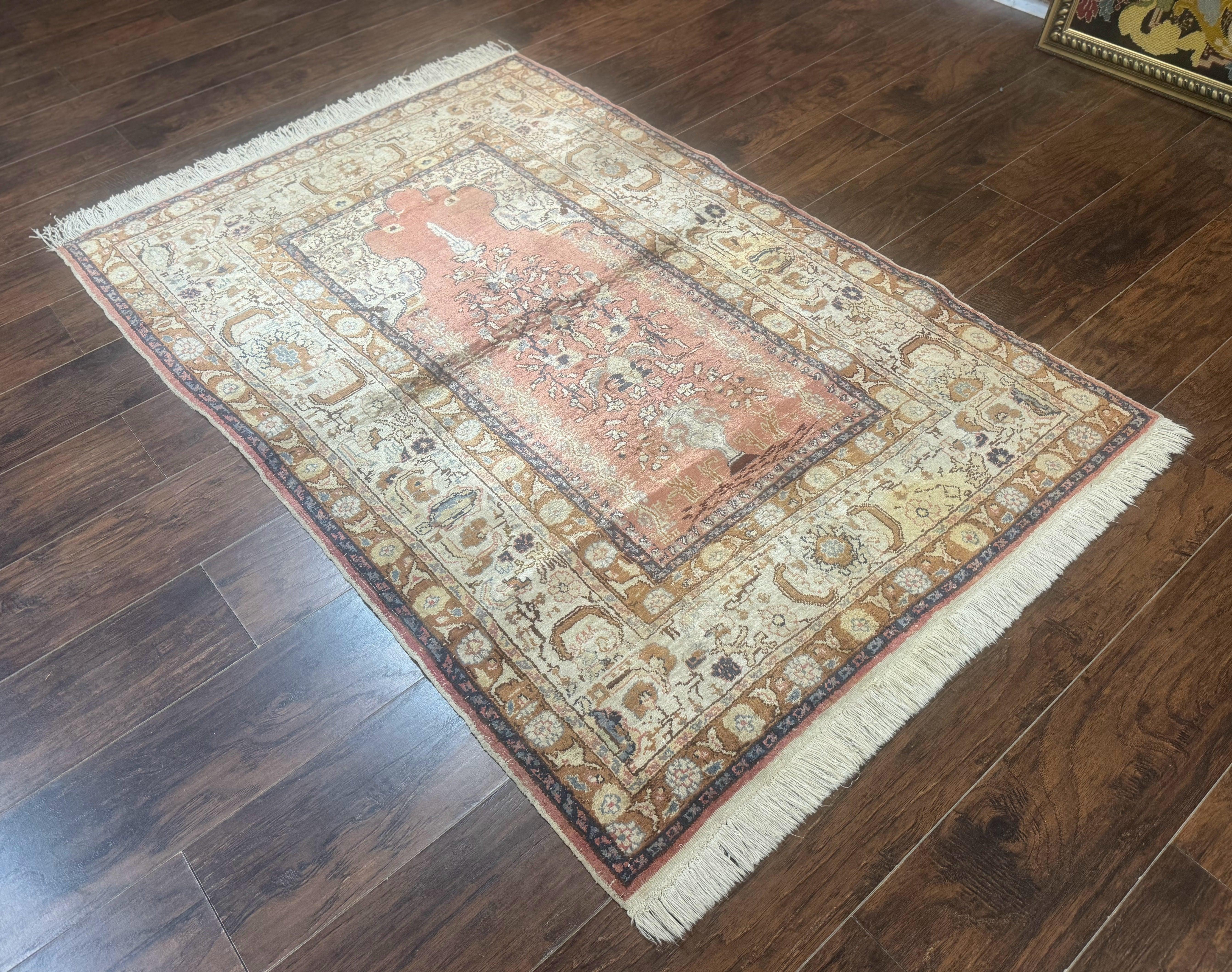 Silk Indian Kayseri Rug 4x6, Haji Jalili Design, Vintage Rug - Jewel Rugs