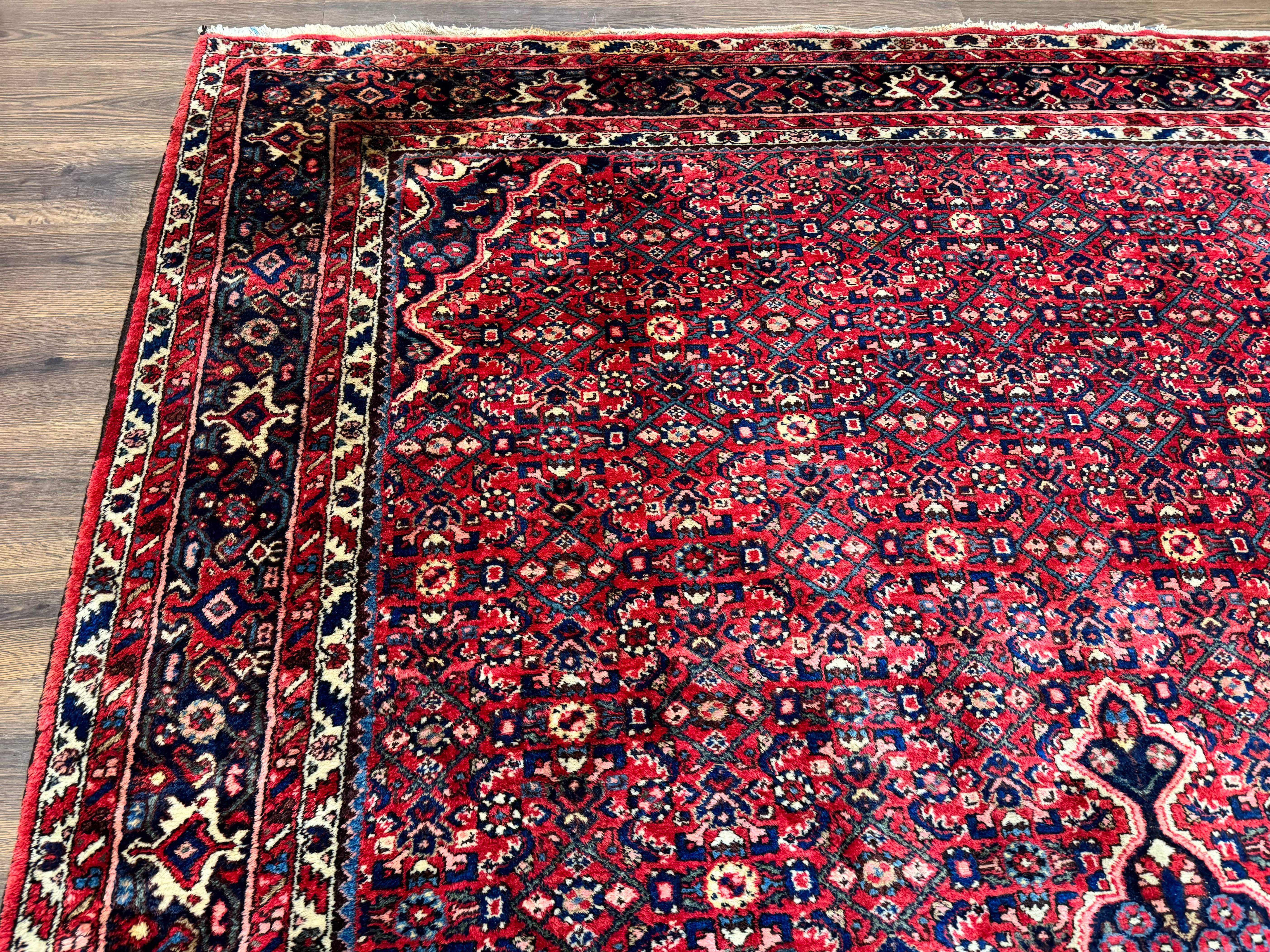 Persian Hamadan Rug 9x12 – Red and Navy Hand-Knotted Wool Antique Village Carpet - Jewel Rugs
