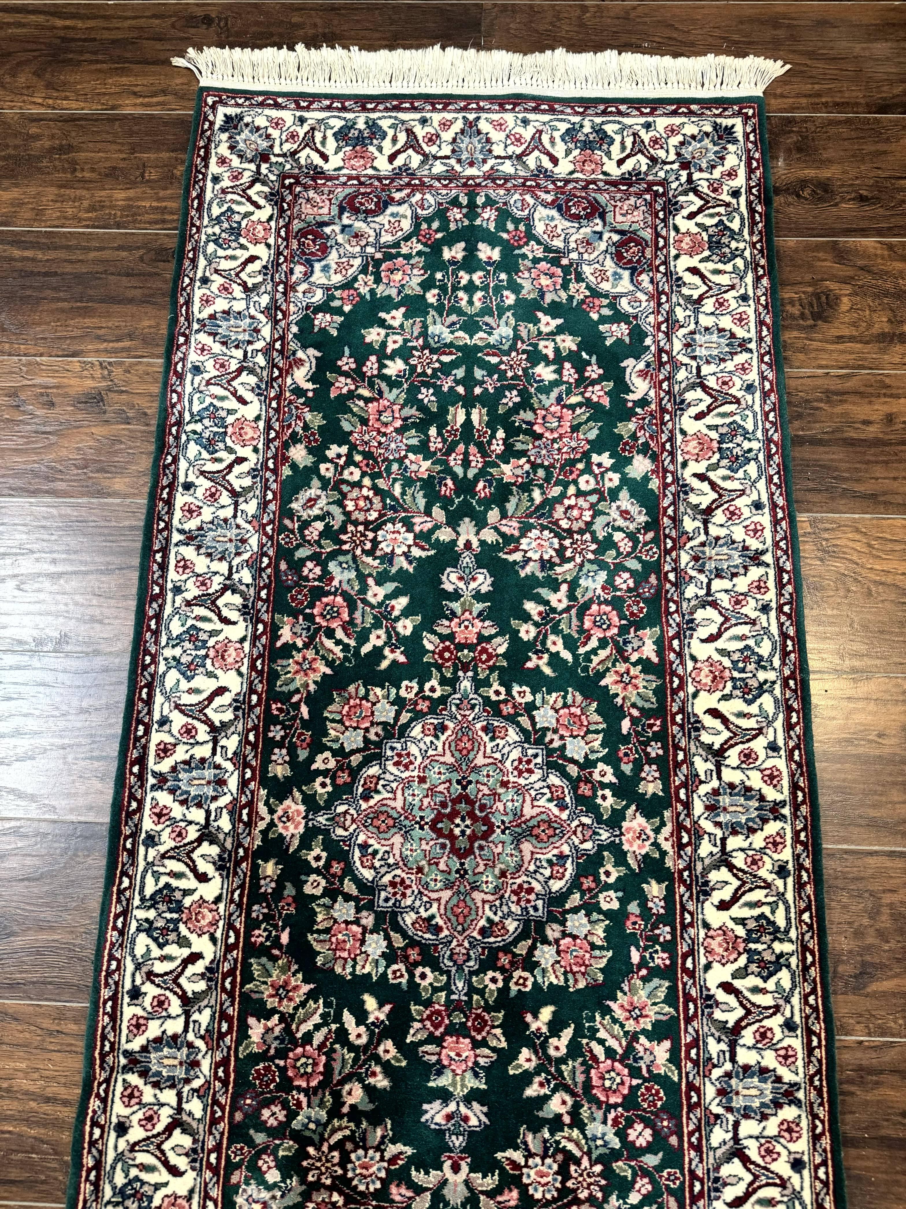 Sino Persian Runner Rug 2.7 x 12, Floral Allover, Dark Green