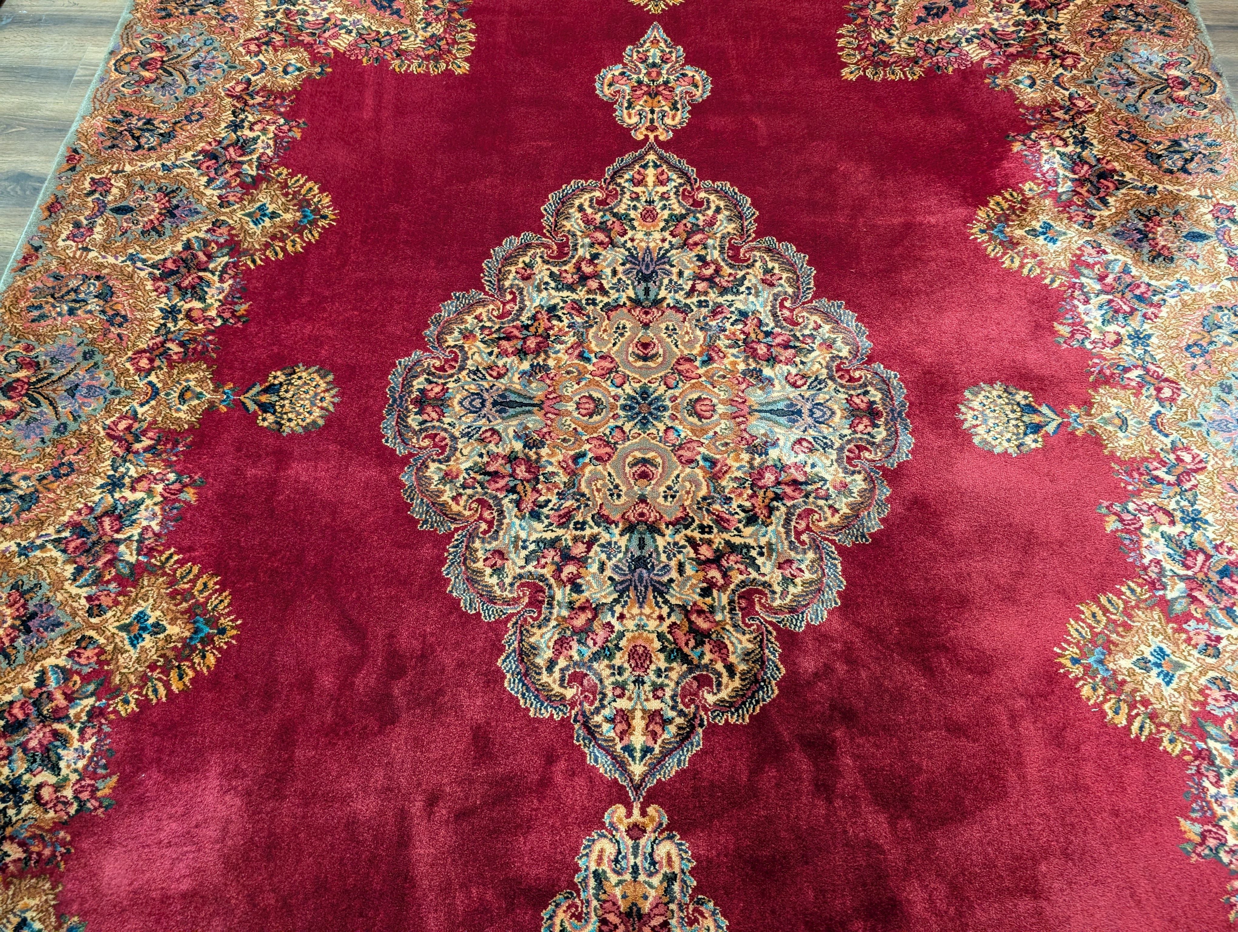 Karastan Rug 8.8 x 12, Kirman Red Medallion #762, Wool Vintage Karastan - Jewel Rugs