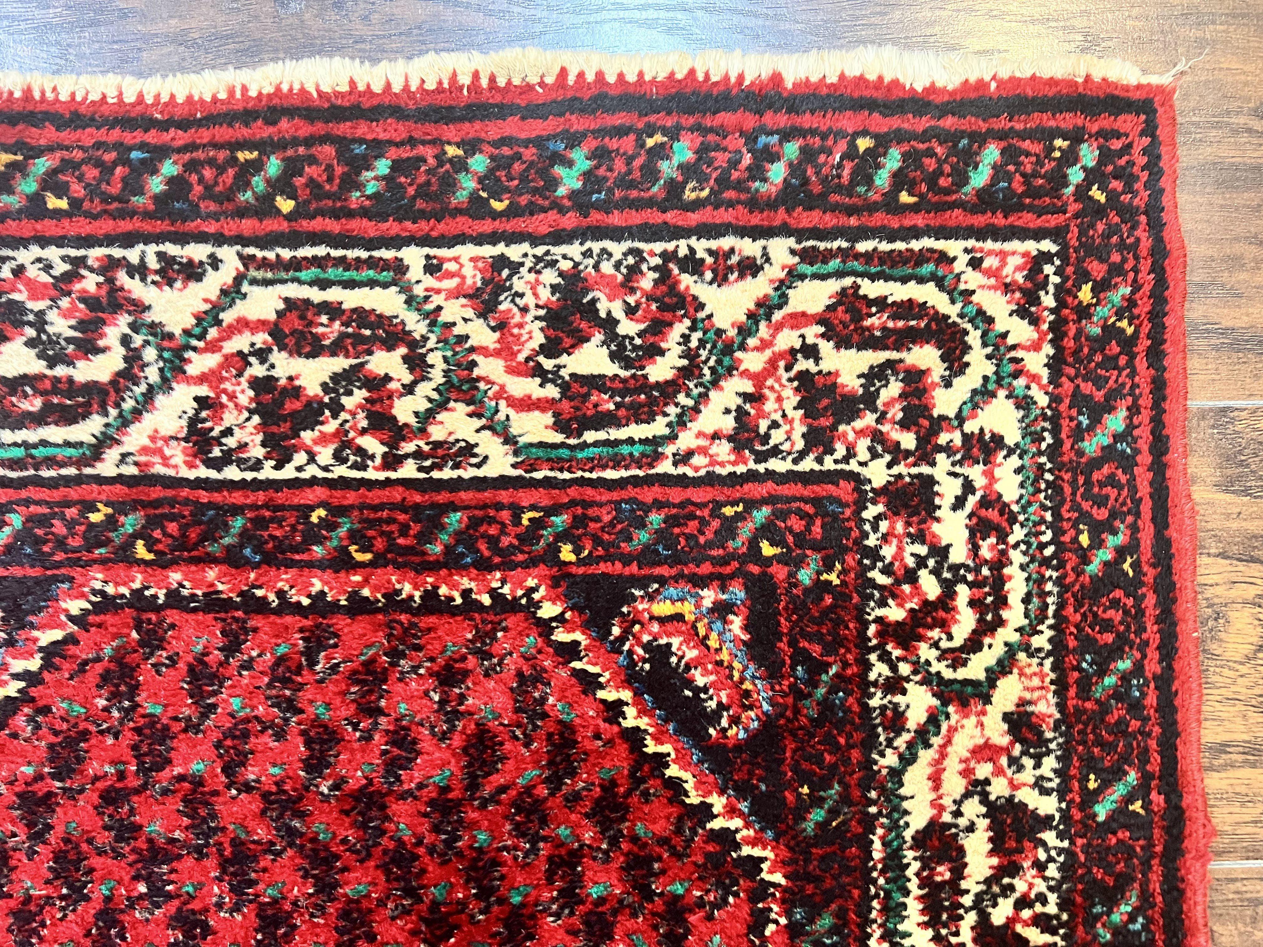 Persian Tribal Rug 2.6 x 5, Boteh Paisley Pattern, Red and Beige, Wool Hamadan Rug - Jewel Rugs