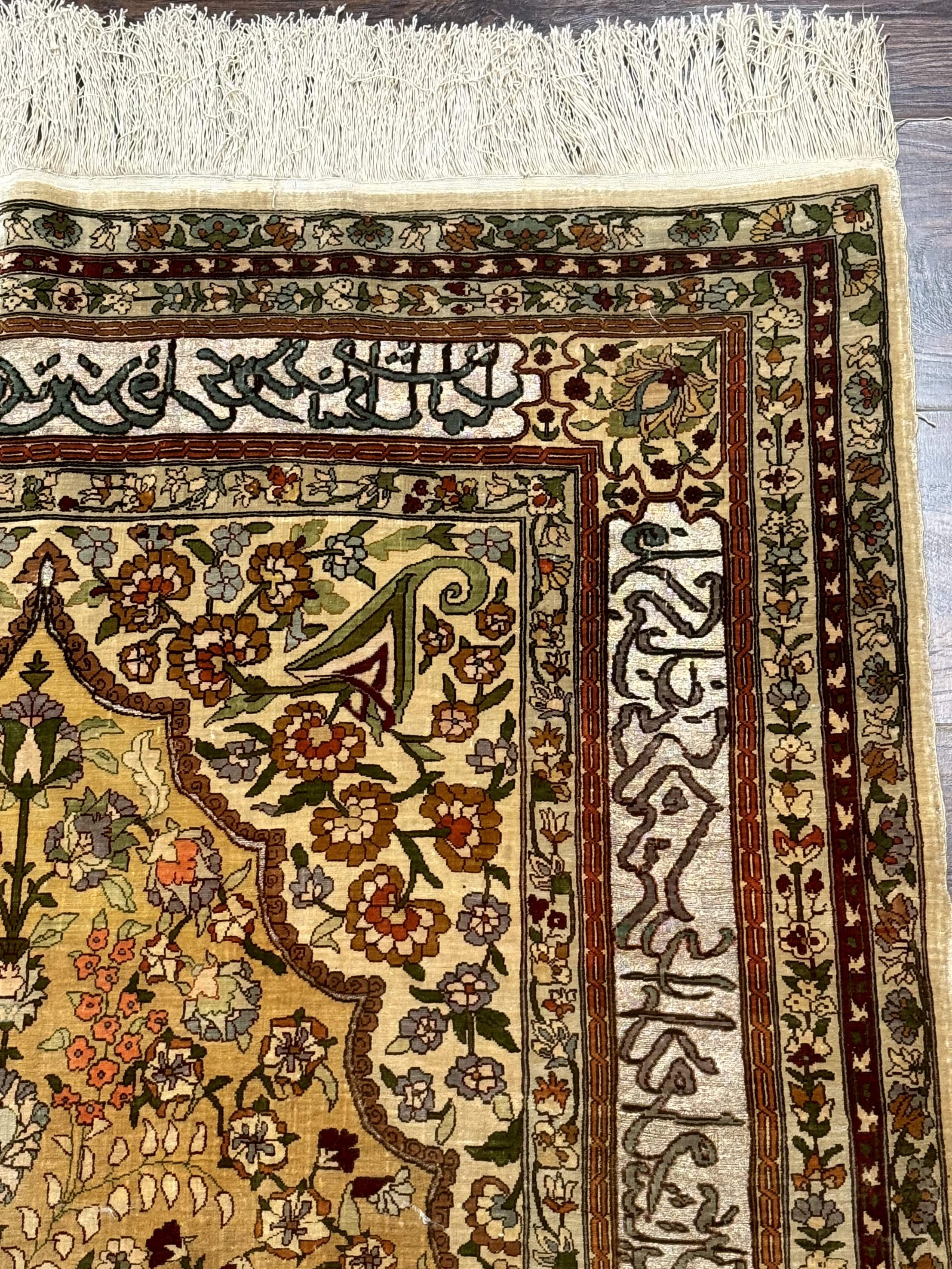 Silk Turkish Hereke Rug 3x5 – Gold, Silk with Metal Threads, Exceptionally Fine 700 KPSI - Jewel Rugs