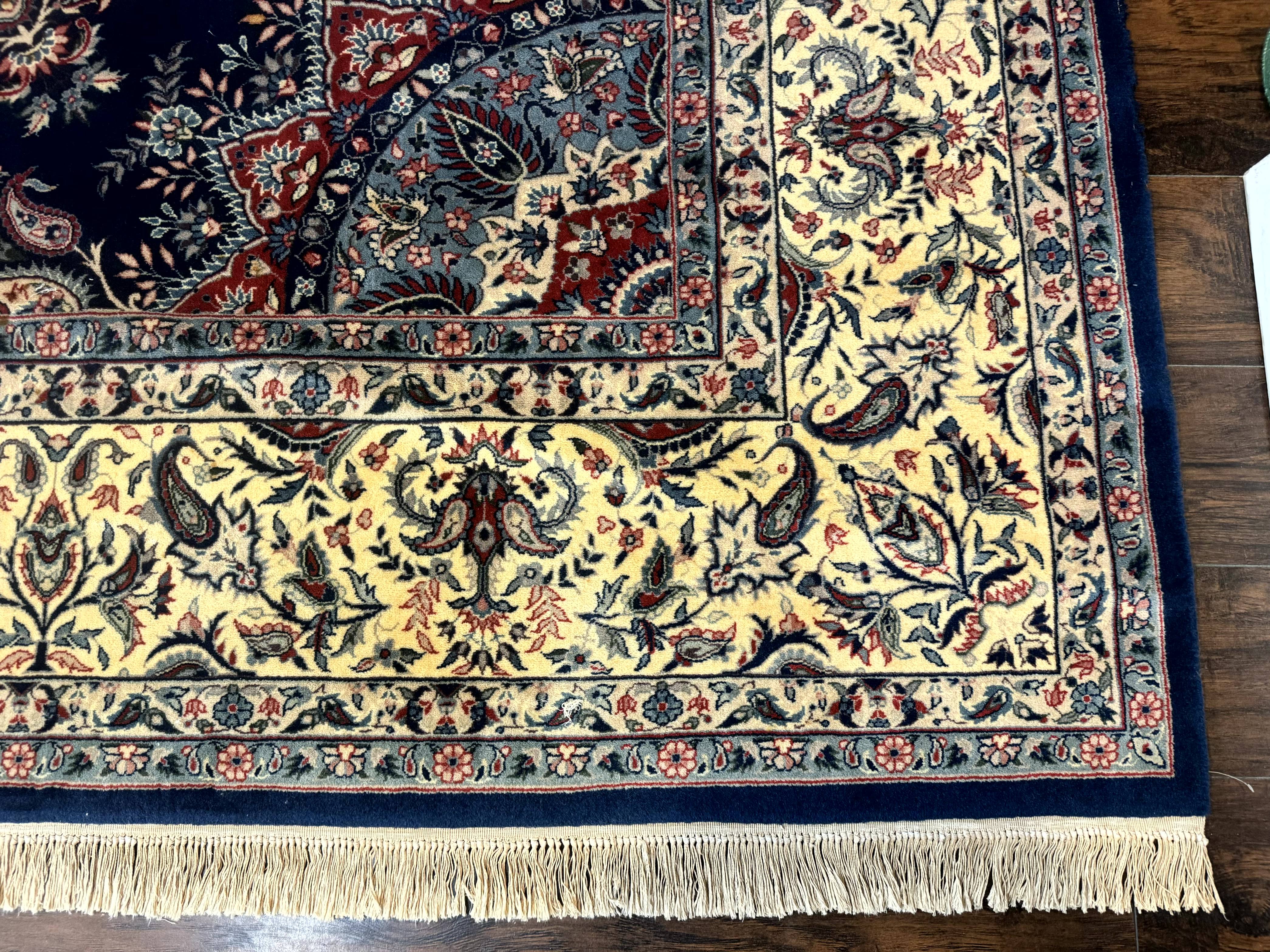 Sino Persian Kerman Rug 10x14, Blue and Beige, Floral Medallion, Fine 240 KPSI - Jewel Rugs