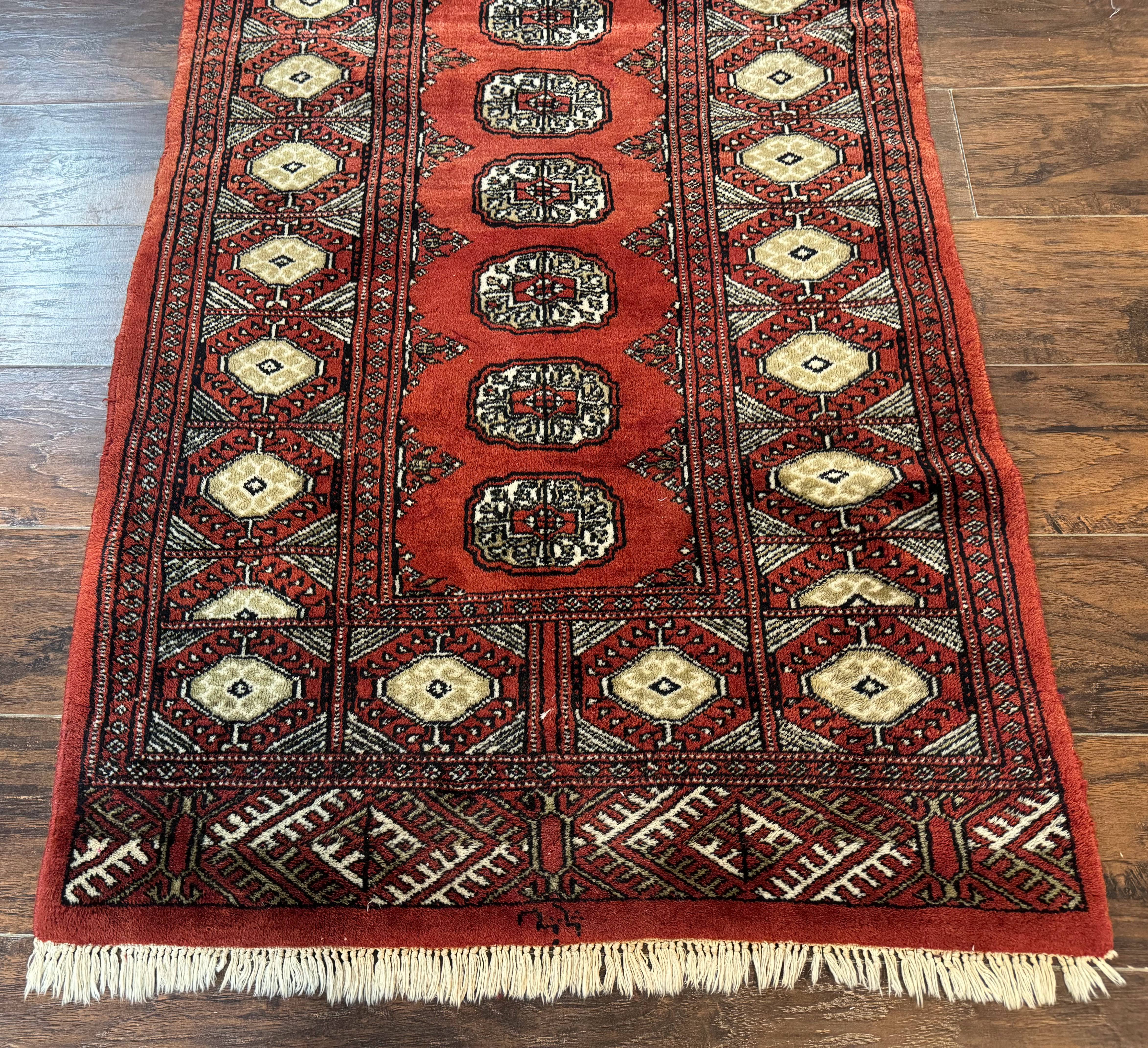 Red Pakistani Turkoman Rug 3x5, Bokhara Design, Vintage, Signed - Jewel Rugs