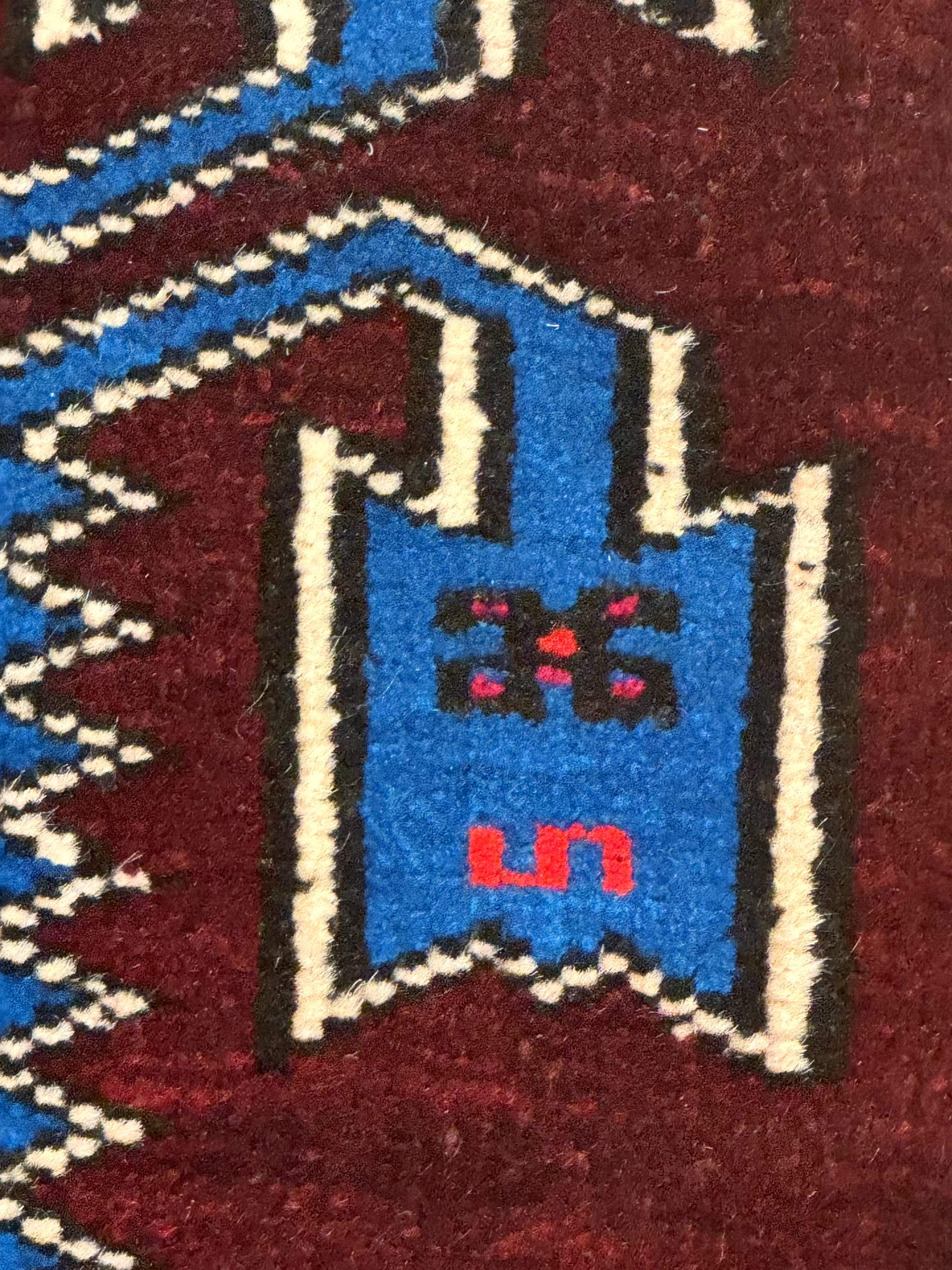 Persian Tribal Rug 1.8 x 2, Small Balouchi Rug, Unique Design, Burgundy and Blue - Jewel Rugs