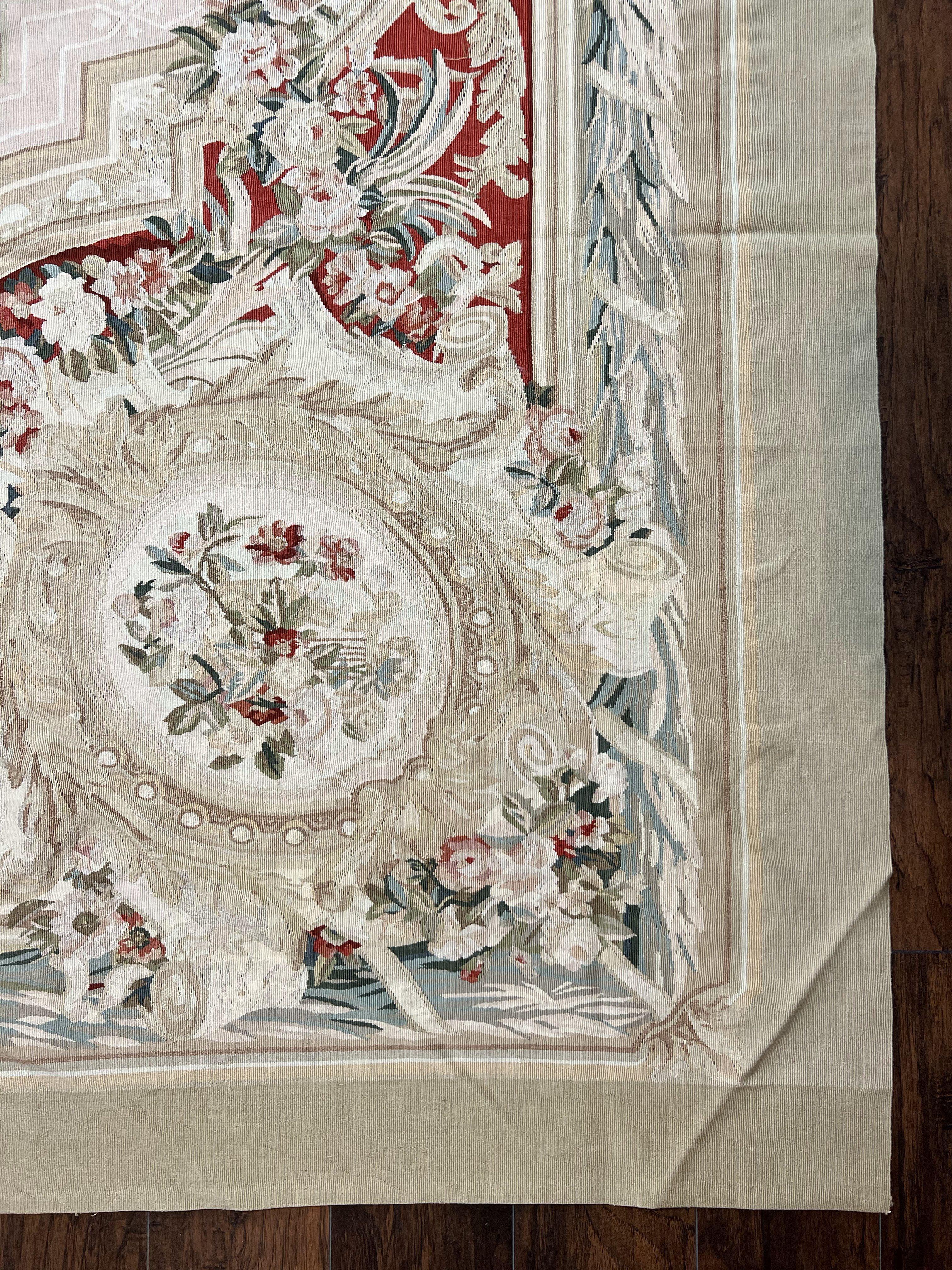 Large Aubusson Rug 11x17, Wool Handmade Vintage Carpet, Ivory Beige, French European Elegant Design, Palace Size Rug - Jewel Rugs