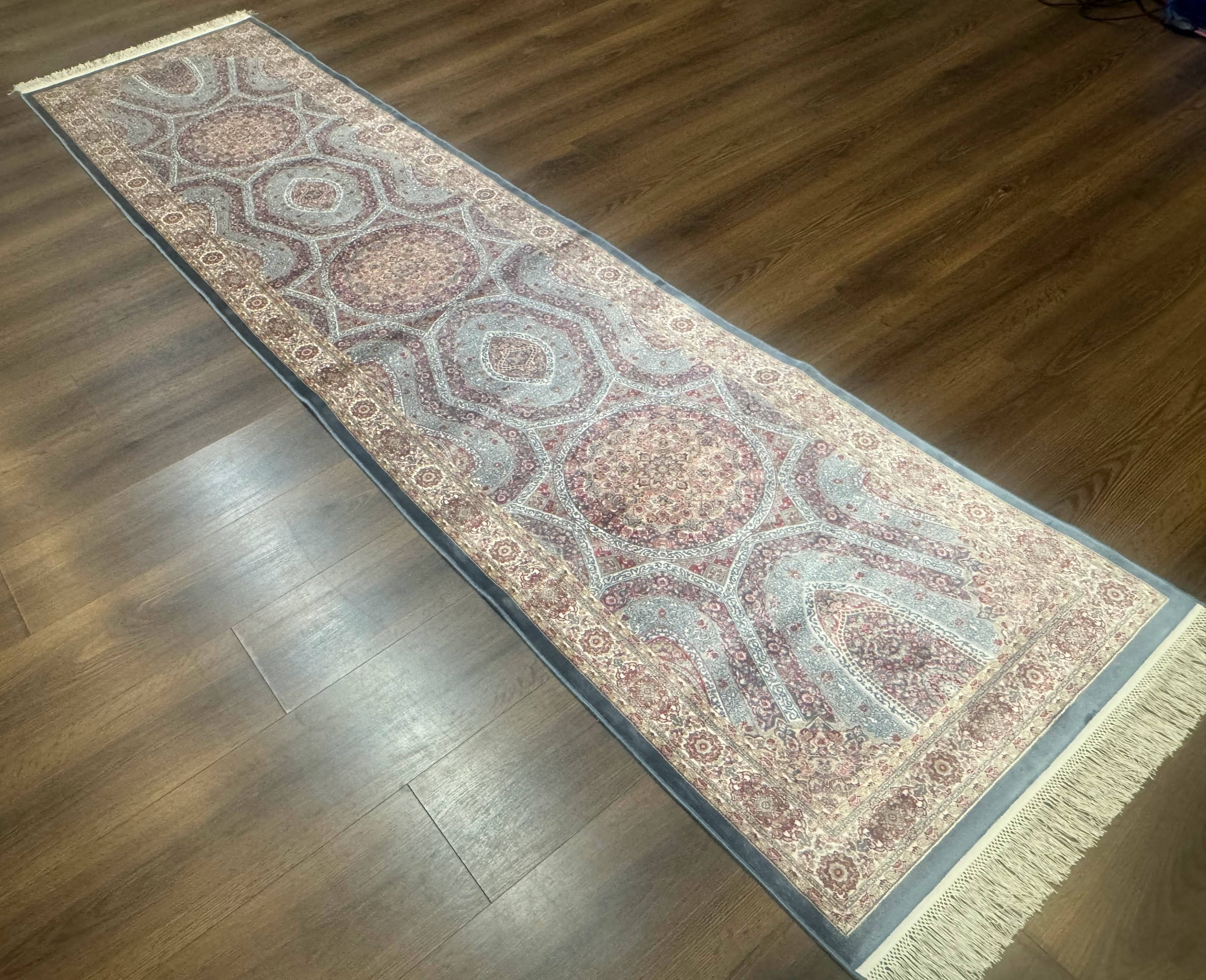 Turkish Silk Runner Rug 2.6 x 10, Light Blue Carpet, Bamboo Silk, New - Jewel Rugs