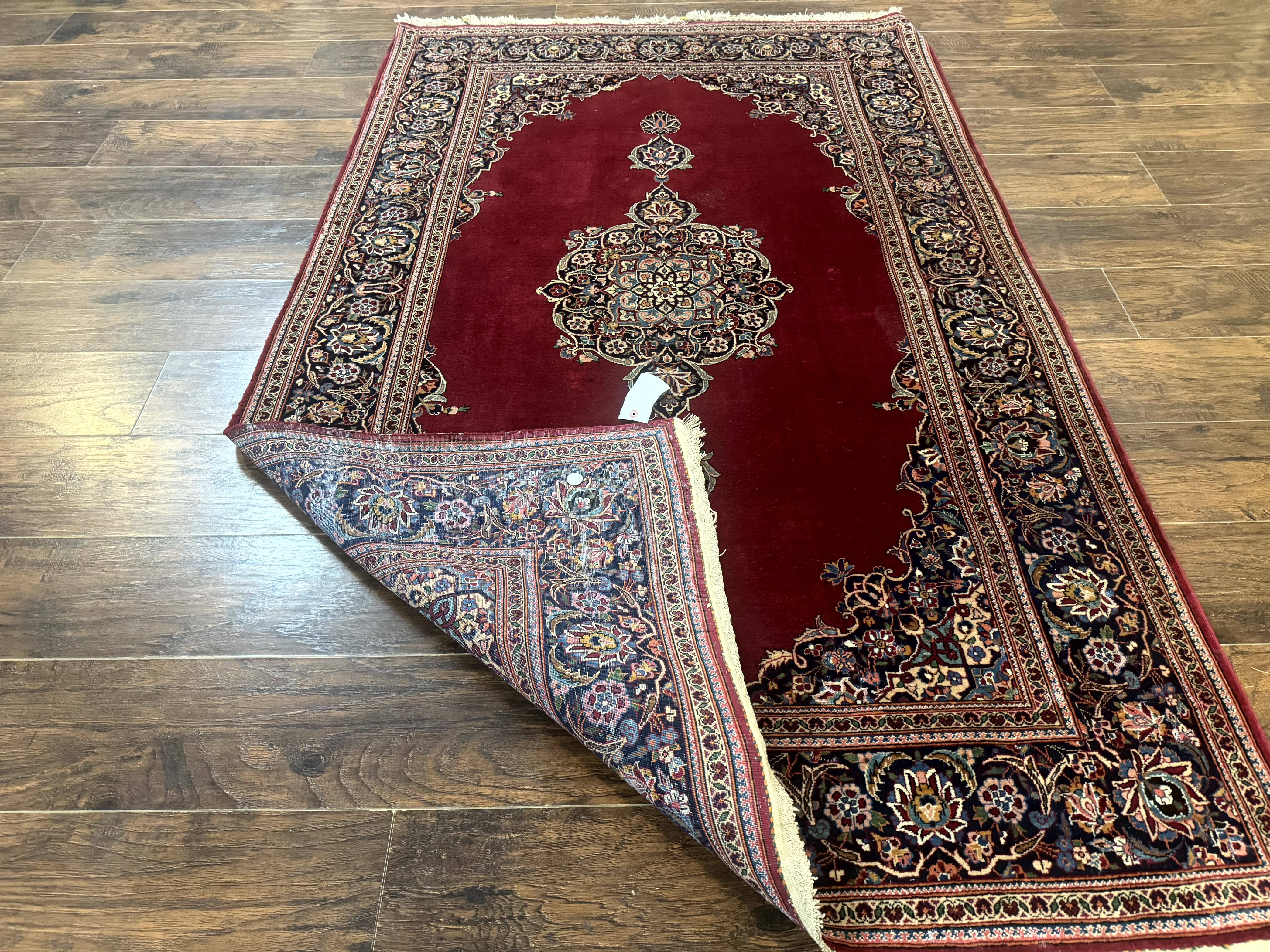 Antique Persian Kashan Rug 4x7, Semi Open Field, Pomegranate Red - Jewel Rugs