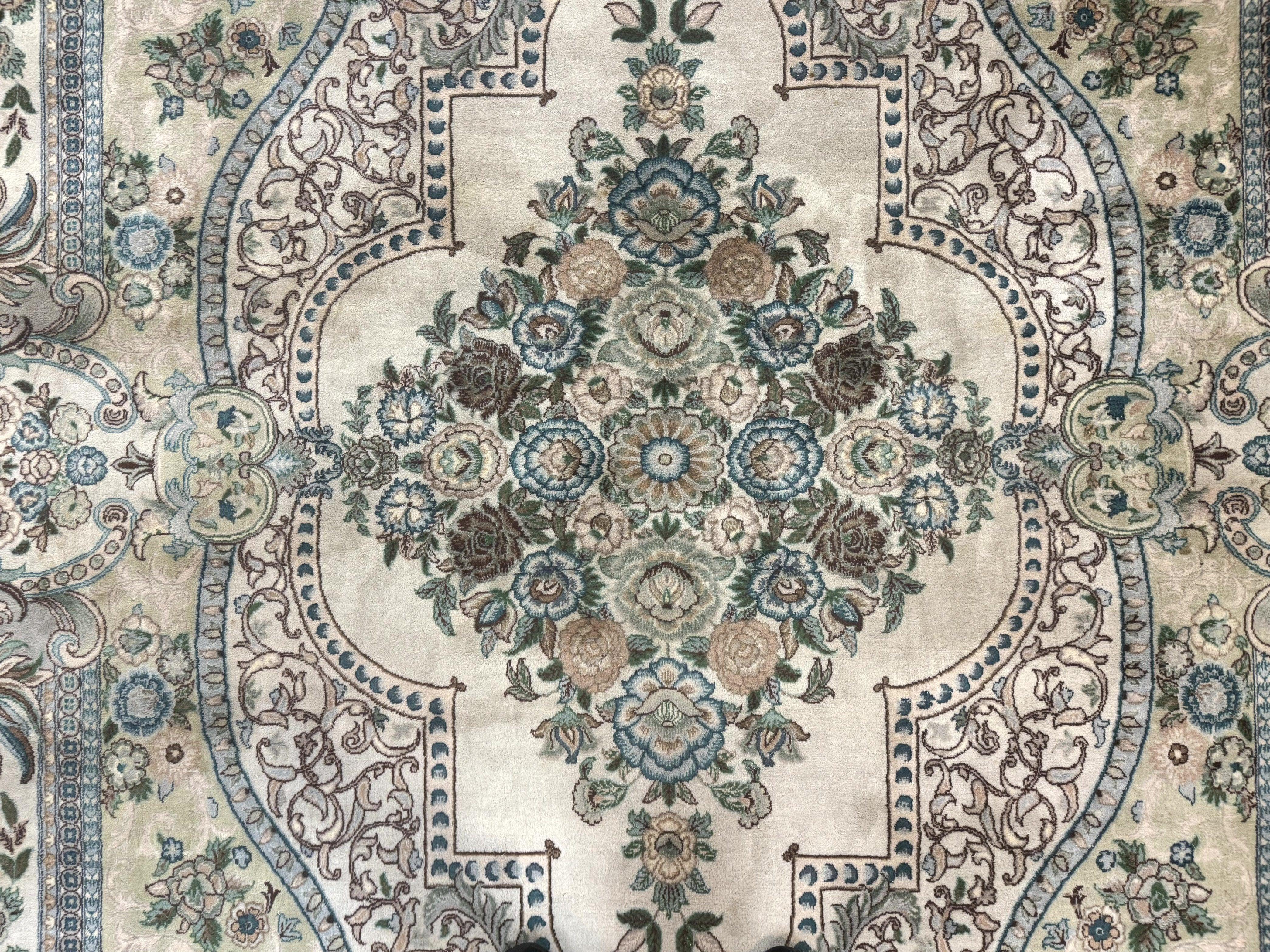 Pak Persian Rug 8 x 10.6, Elegant Oriental Carpet, Floral Medallion, Vintage Handmade Wool Rug, FIne 240 KPSI - Jewel Rugs
