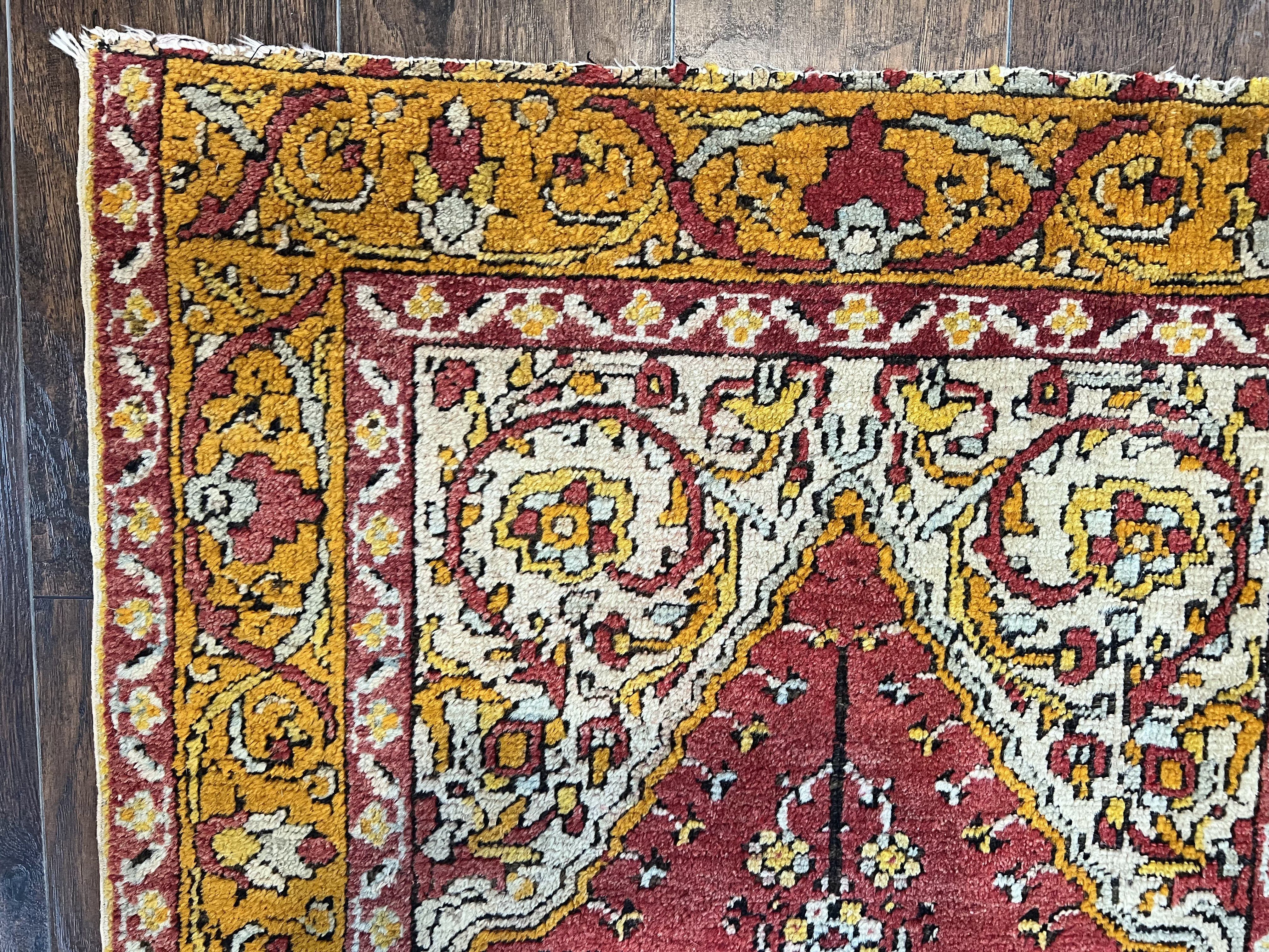 Antique Turkish Prayer Rug 3x5, Hand Knotted Turkish Melas Oushak Wool Carpet, Mehrab Rug, Orange & Red Vintage Rug 3 x 5 Collectible - Jewel Rugs