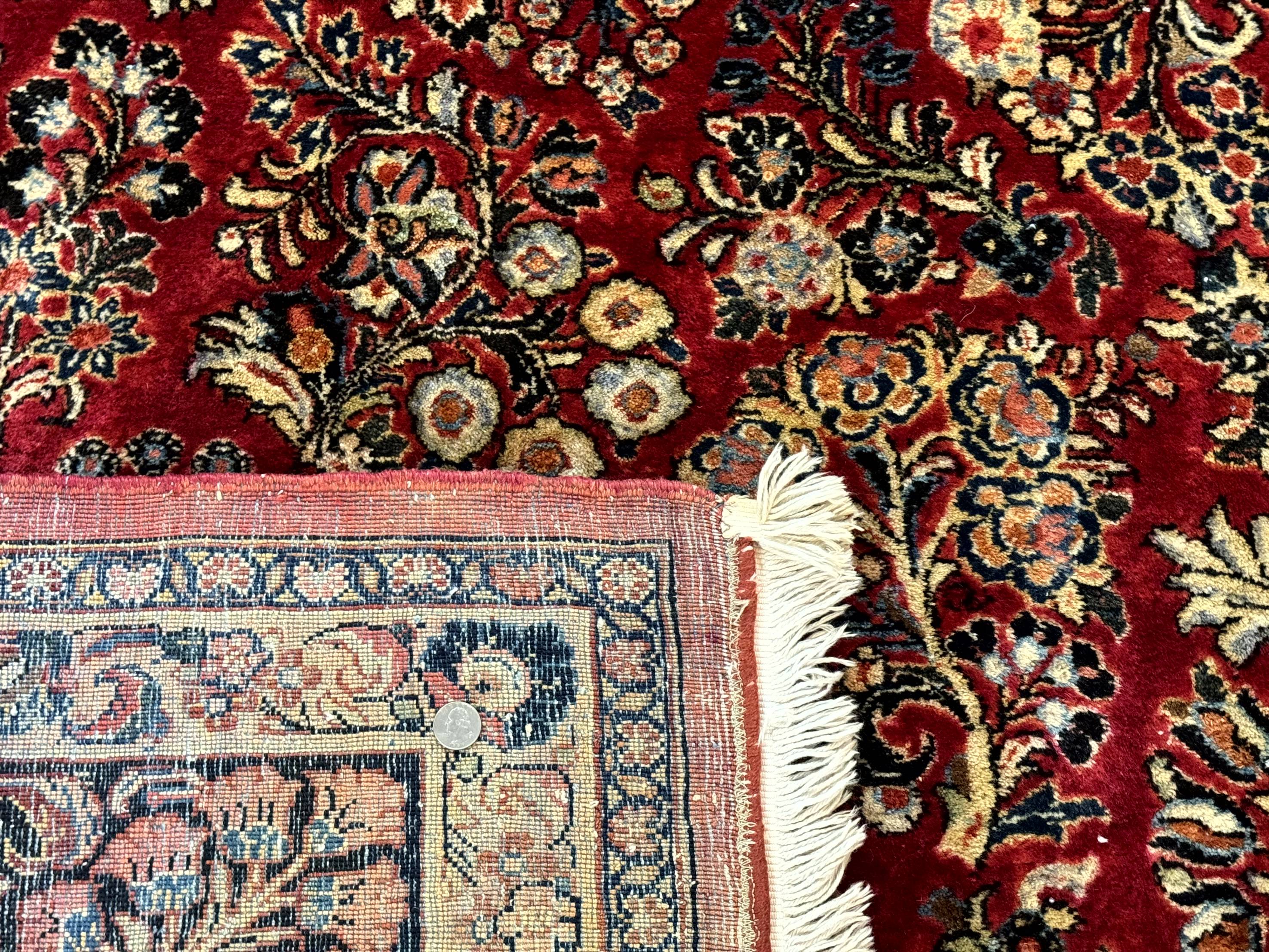 Persian Sarouk Rug 10x10, Square Persian Carpet, Red, Floral, Antique - Jewel Rugs