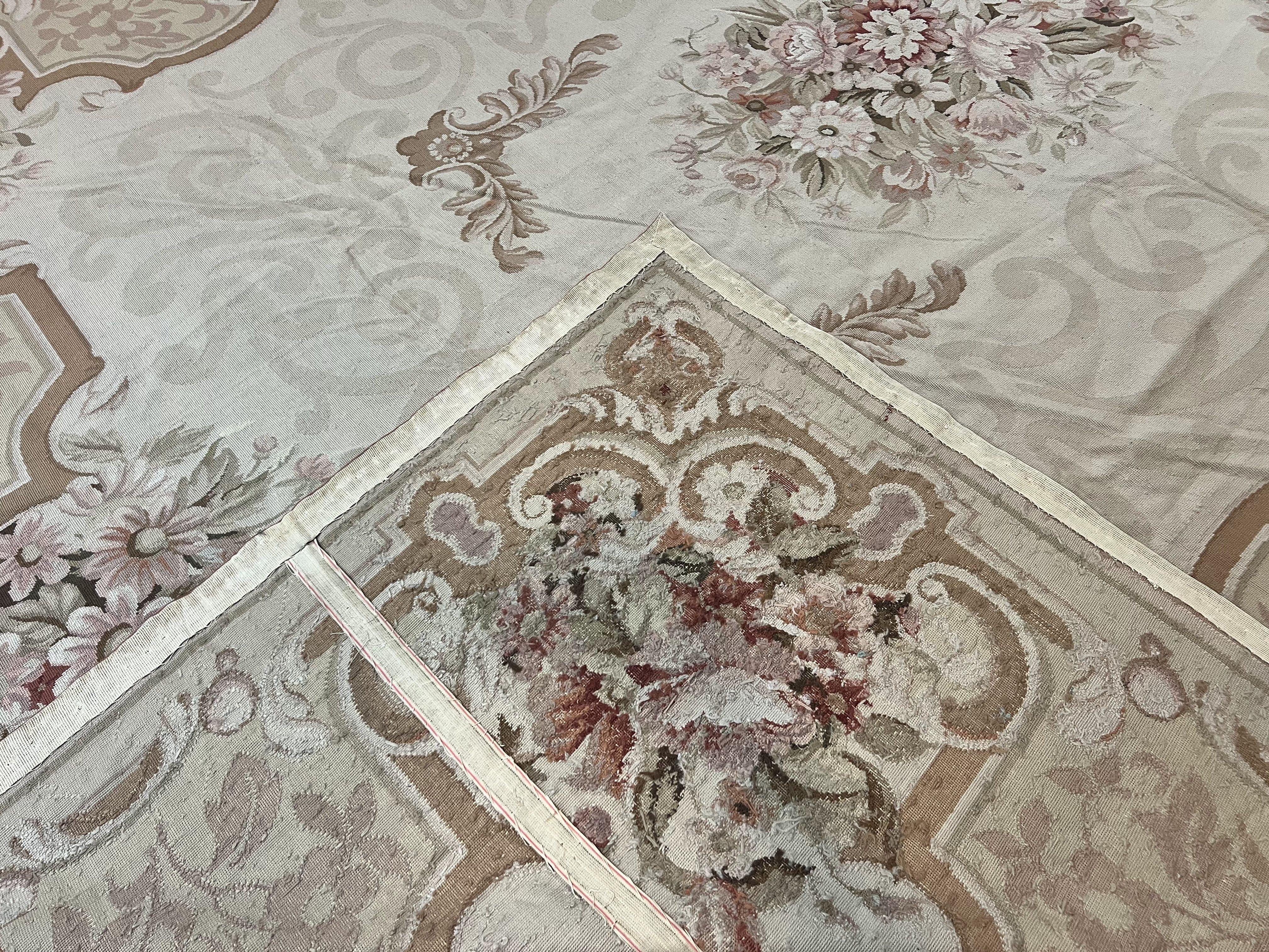 10x14 Aubusson Rug, Wool Handmade Vintage Carpet, French European Design, Elegant - Jewel Rugs