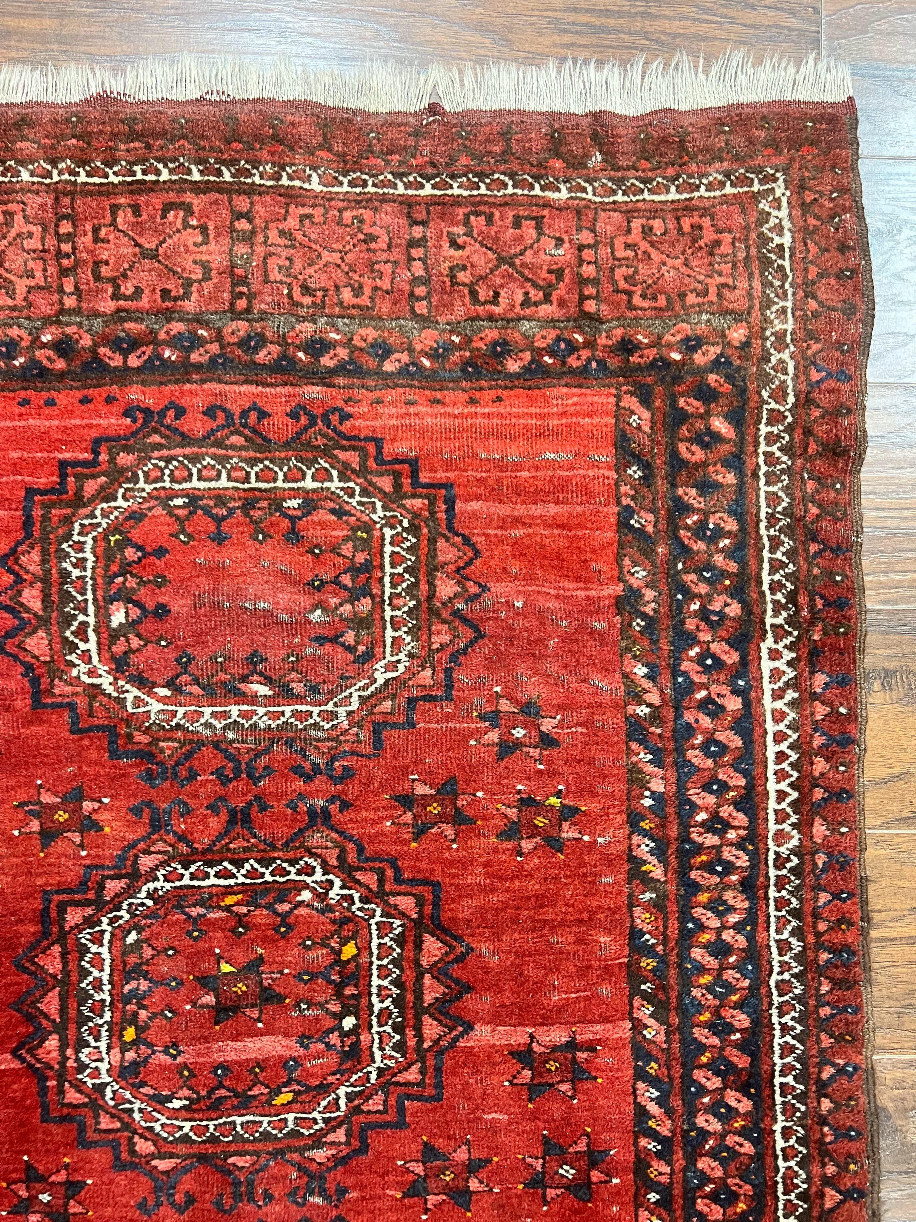 Afghan Rug 3x6, Semi Antique Vintage Oriental Carpet, Wool Handmade Red Rug, Tribal Rug, Afghan Beshir Rug - Jewel Rugs