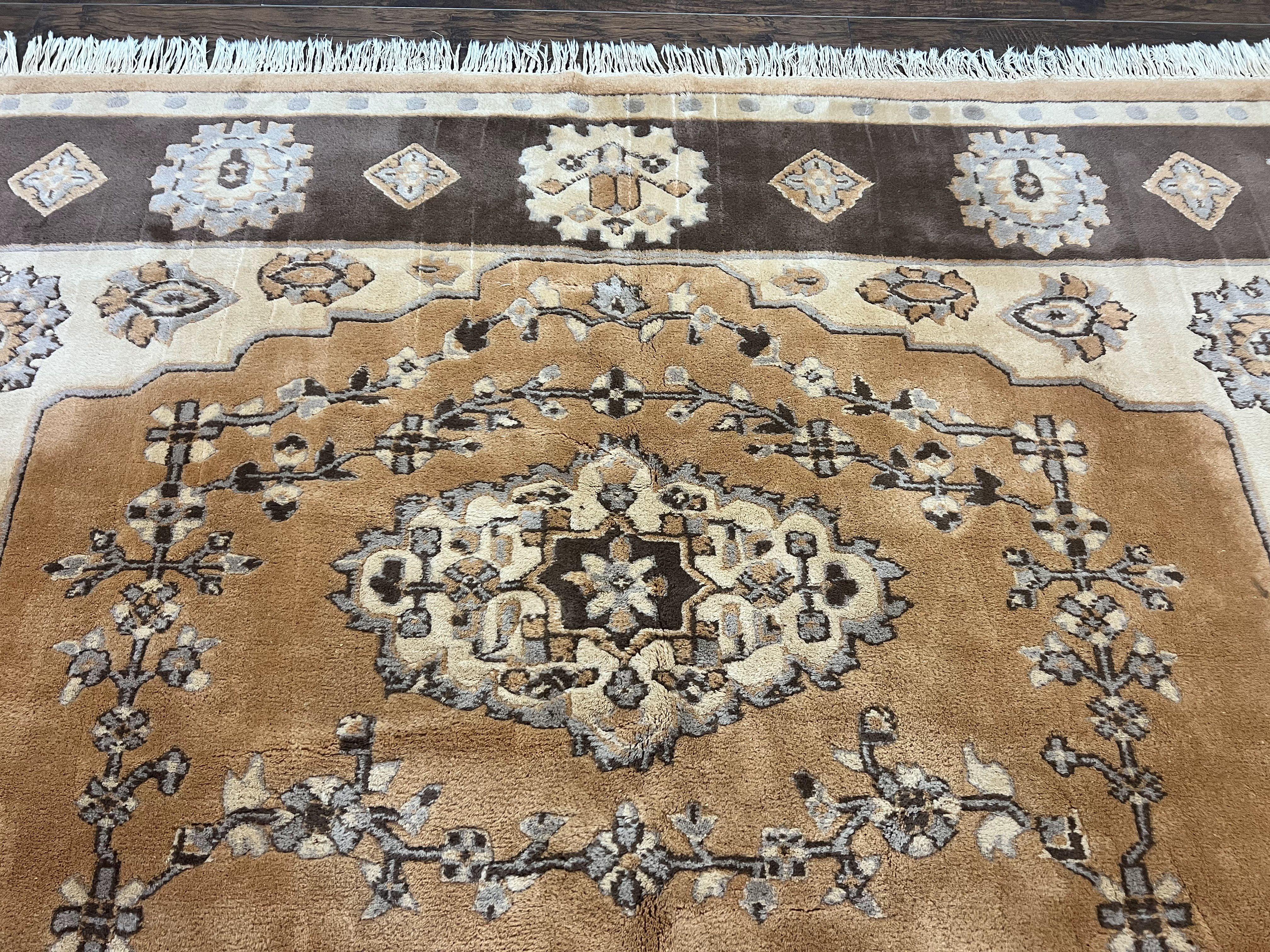 Indian Oushak Rug 8x10, Wool Hand Knotted Vintage Carpet - Jewel Rugs