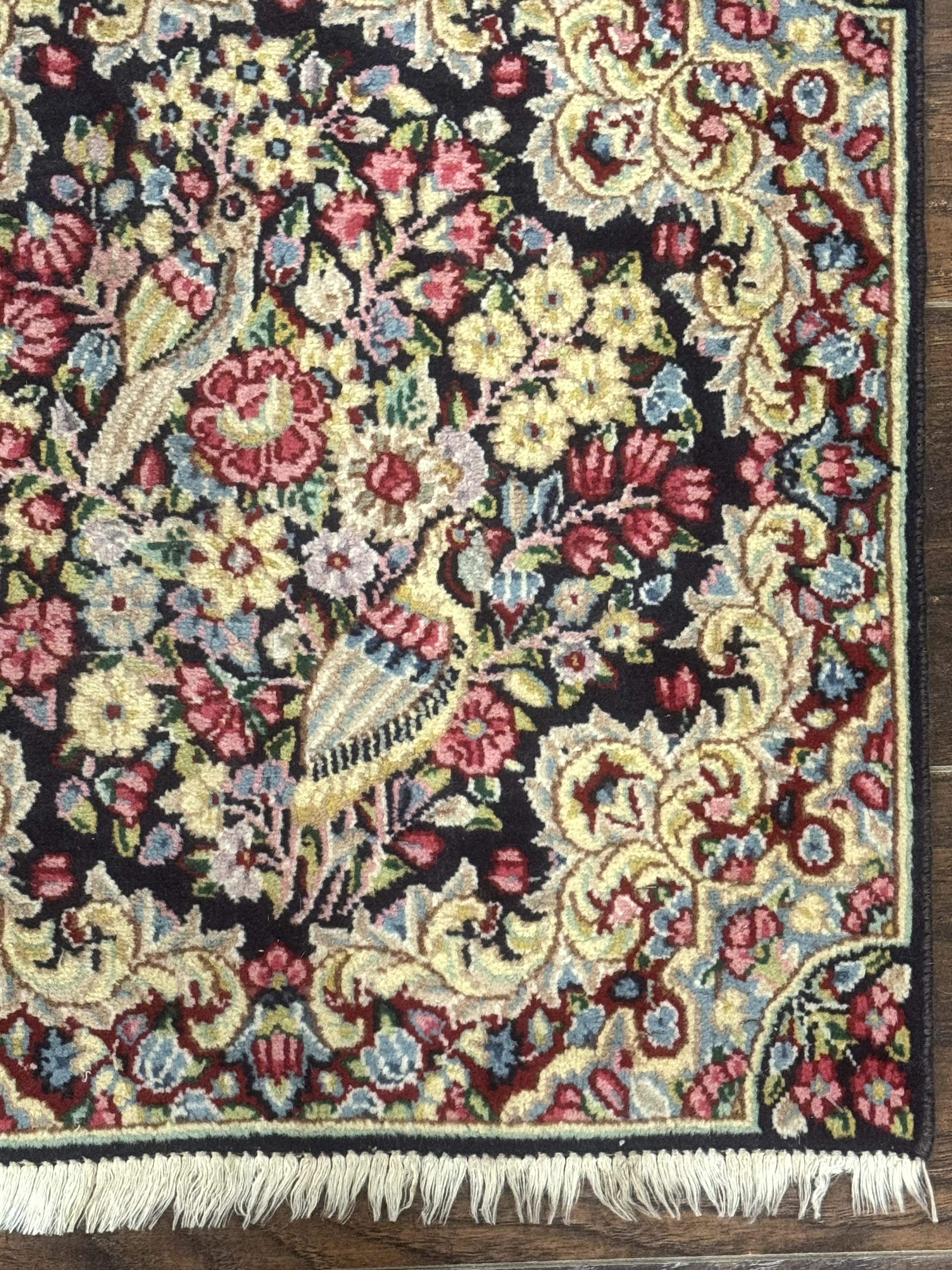 Persian Kerman Double Bag Face Rug, Floral, Birds, Very Fine 225 KPSI, Wool Handmade - Jewel Rugs