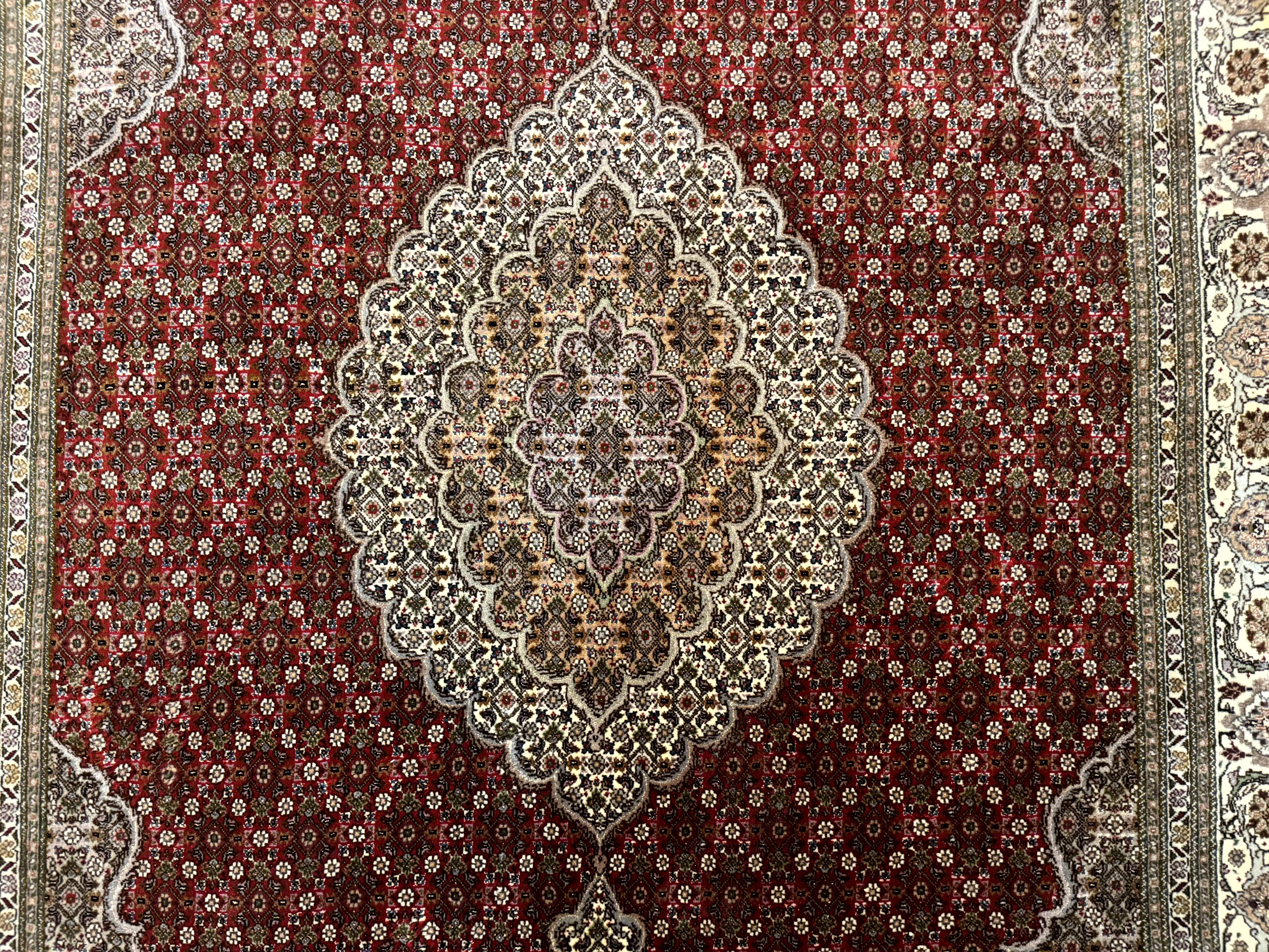 Persian Rug 5x7, Very Fine 330 KPSI, Red and Ivory, Herati Mahi Pattern, Wool & Silk - Jewel Rugs