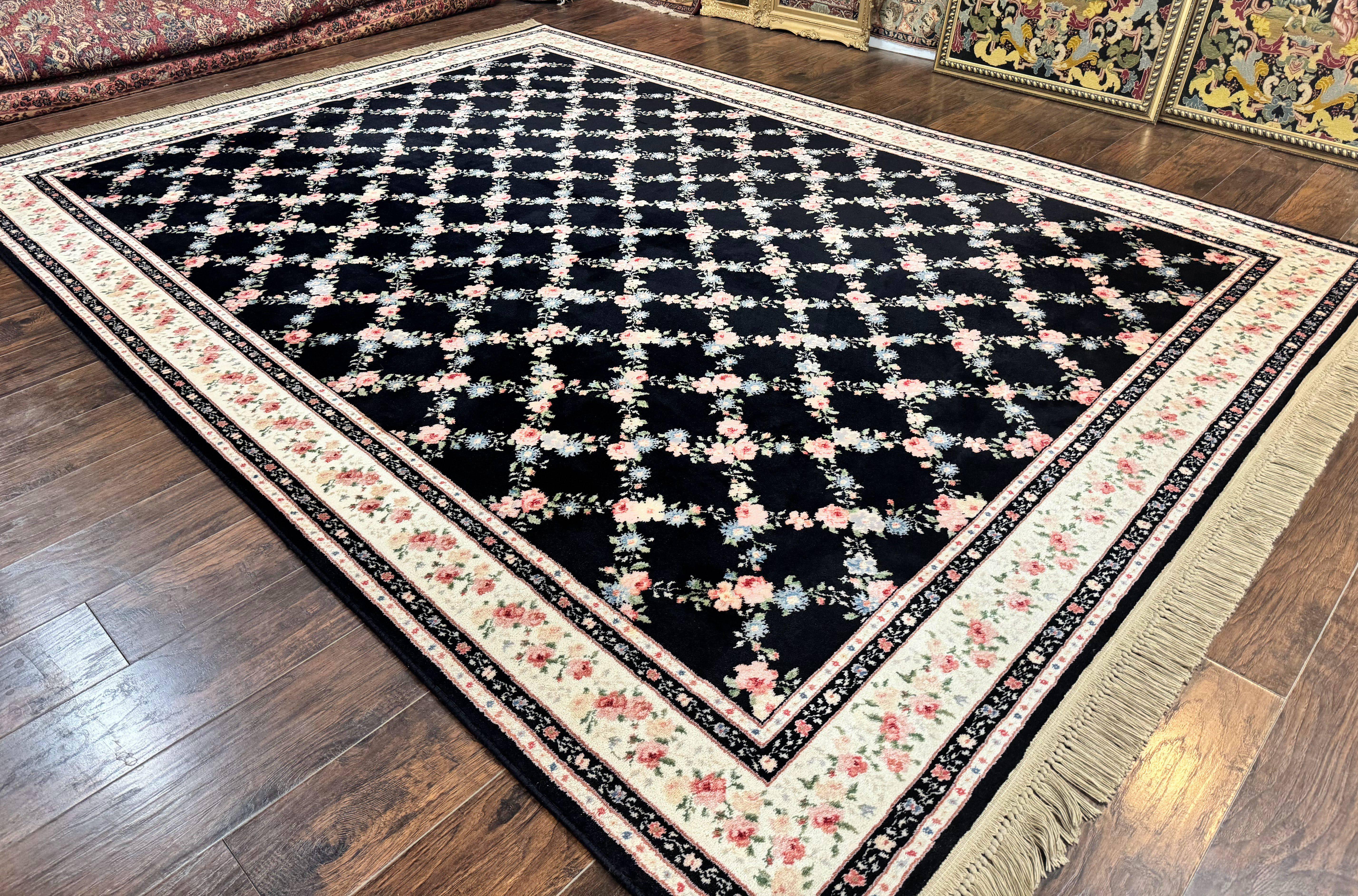 Karastan Rug 8.8 x 12, Garden of Eden #509/1270, Ebony Trellis, Vintage Discontinued Wool Pile Karastan Carpet - Jewel Rugs