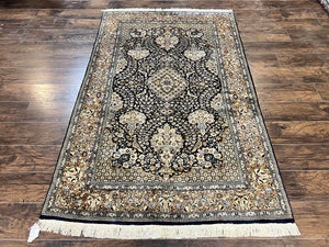 Pak Persian Rug 5x7, Wool Hand Knotted Vintage Fine Oriental Carpet, Birds, Floral Medallion, Traditional Oriental Rug, Dark Blue