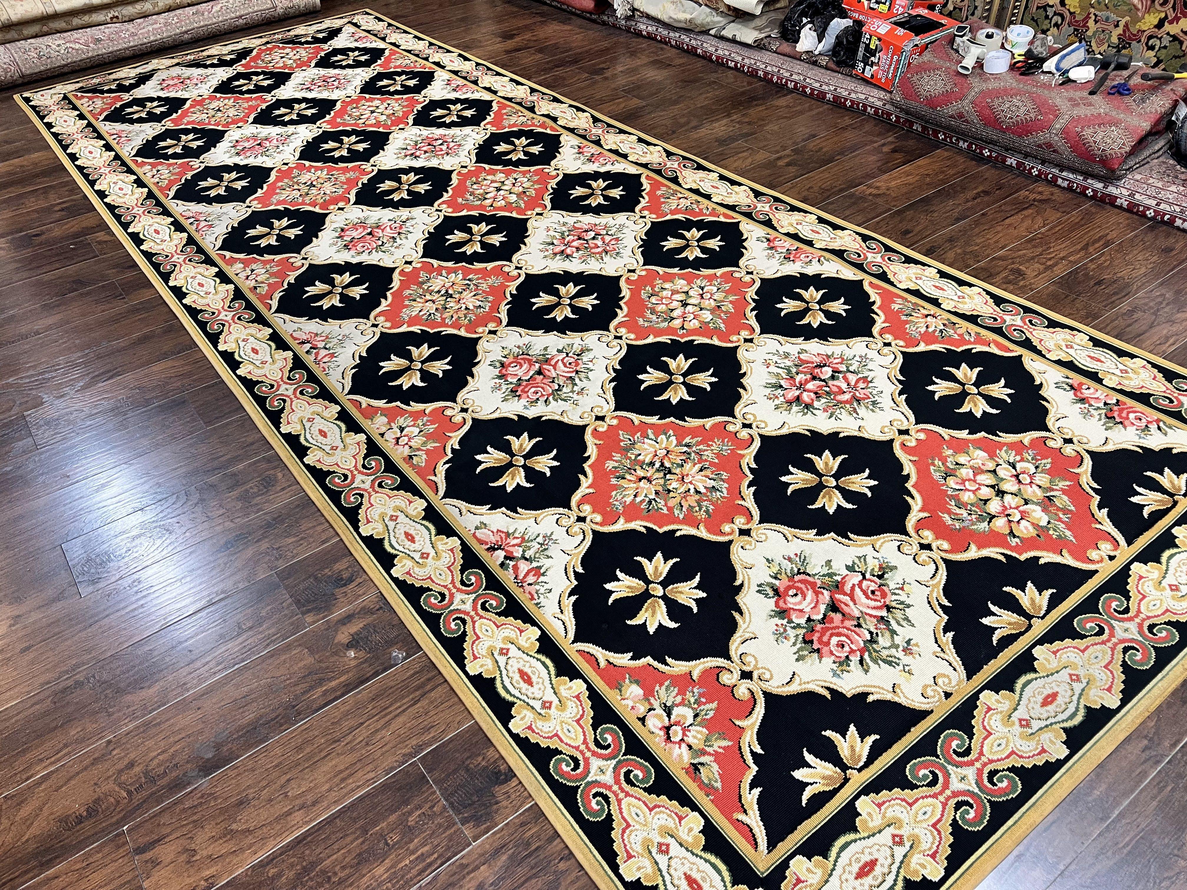 Wide Runner Rug 6x17 ft, Custom Made Vintage Stark Carpet 6 x 17 ft, Red Black Ivory, Corridor Hallway Rug, European Panel Design, Floral - Jewel Rugs