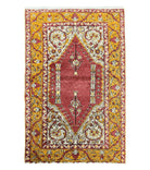 Antique Turkish Prayer Rug 3x5, Hand Knotted Turkish Melas Oushak Wool Carpet, Mehrab Rug, Orange & Red Vintage Rug 3 x 5 Collectible