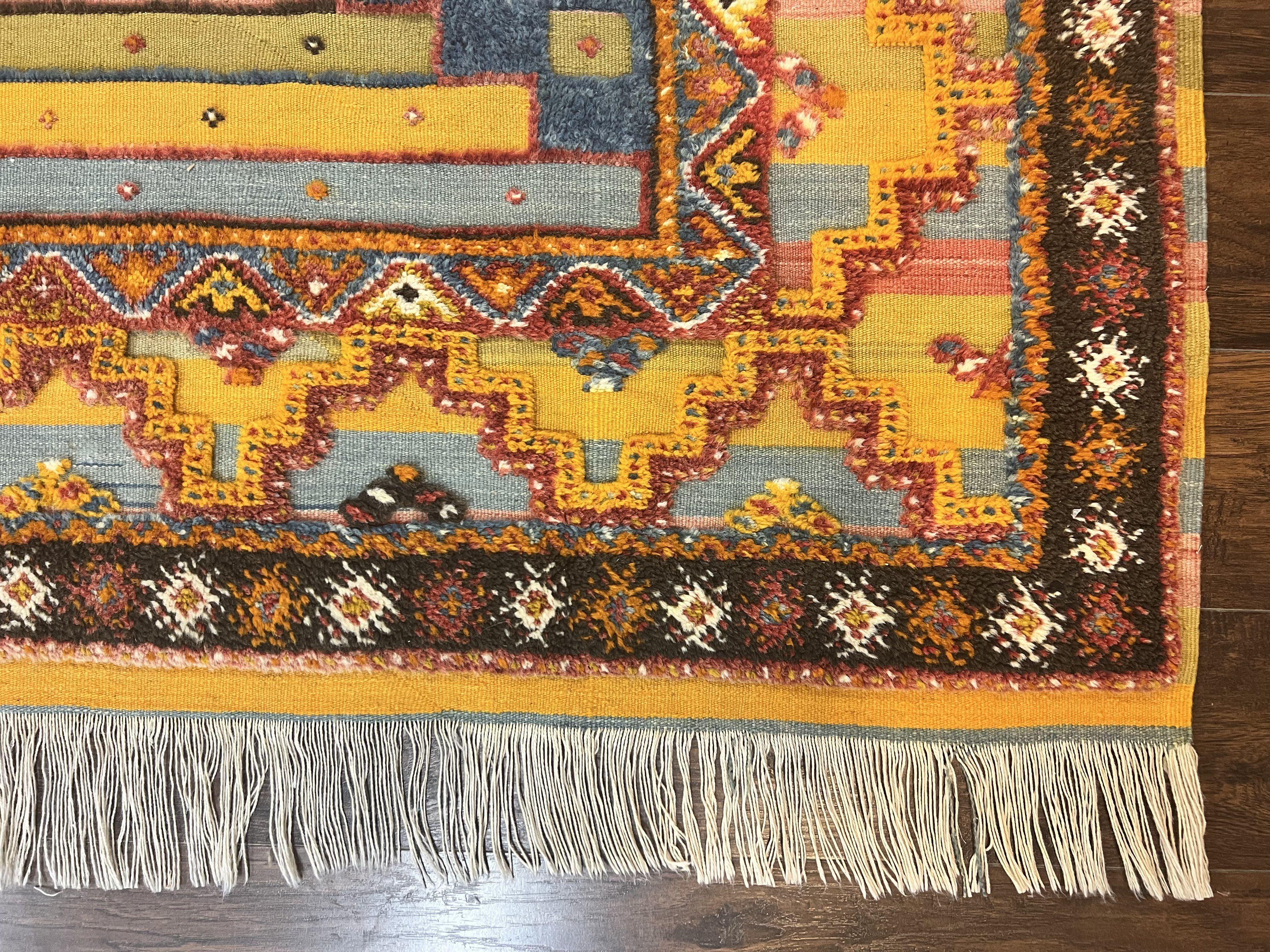 Colorful Moroccan Rug 7x8, Abstract Design, Wool Multicolor Handmade Vintage Carpet, Tribal Rug, Berber Rug - Jewel Rugs