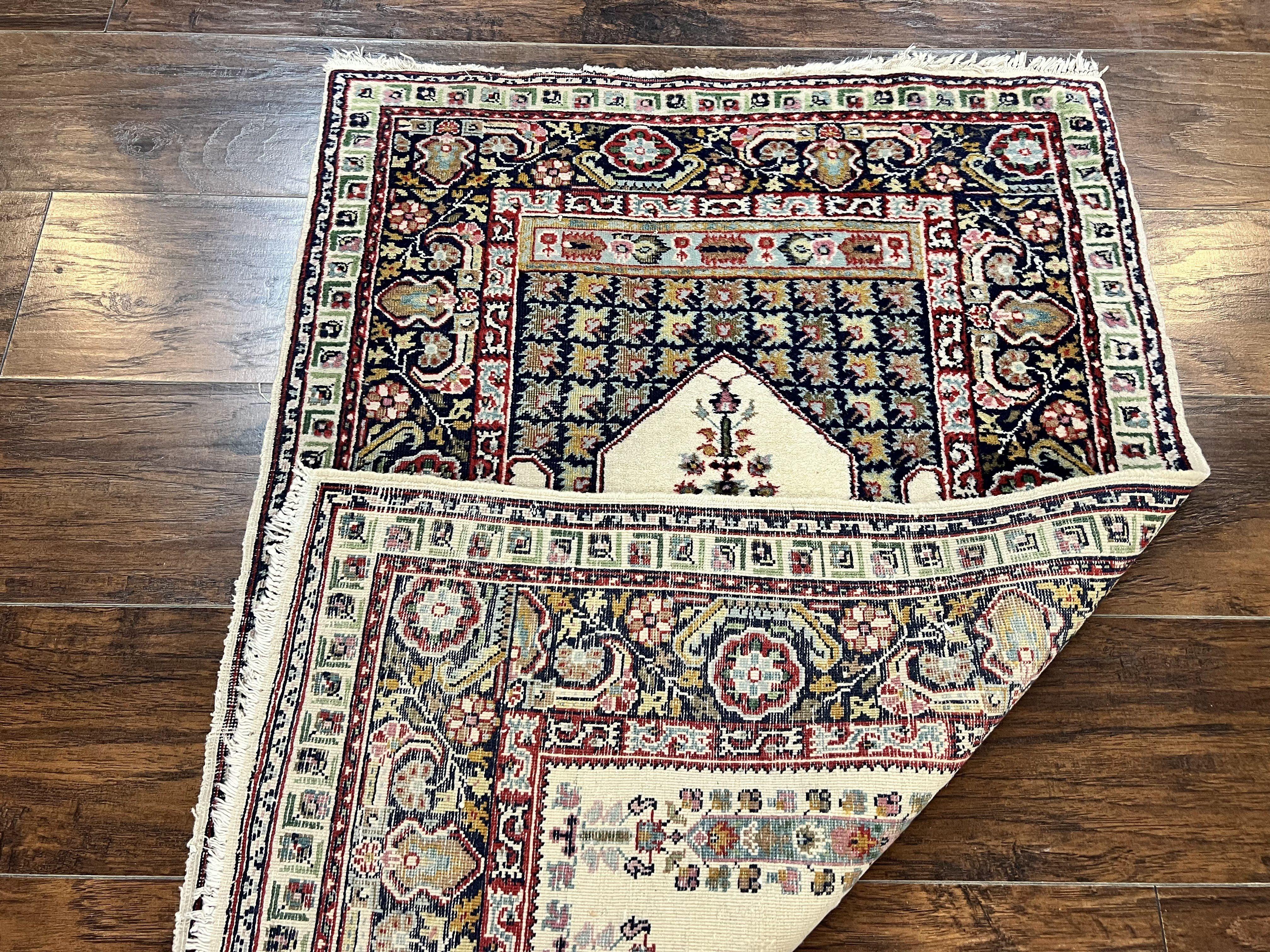 Turkish Prayer Rug 2.5 x 4, Vintage Wool Hand Knotted Carpet, Ivory - Jewel Rugs