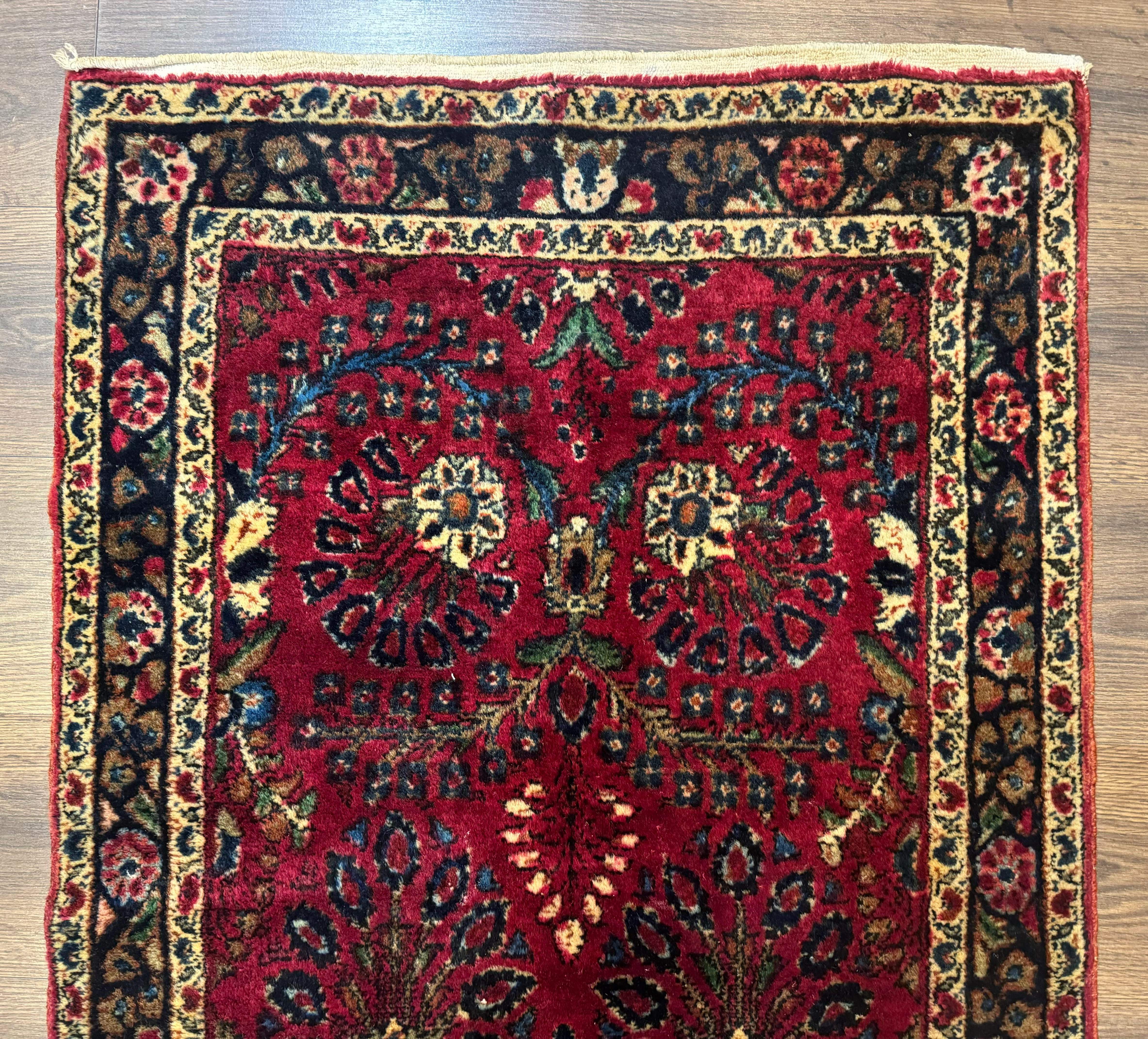 Persian Lilian Short Runner Rug 2.6 x 5.7 – Dark Red and Navy, Hand-Knotted Wool Carpet - Jewel Rugs