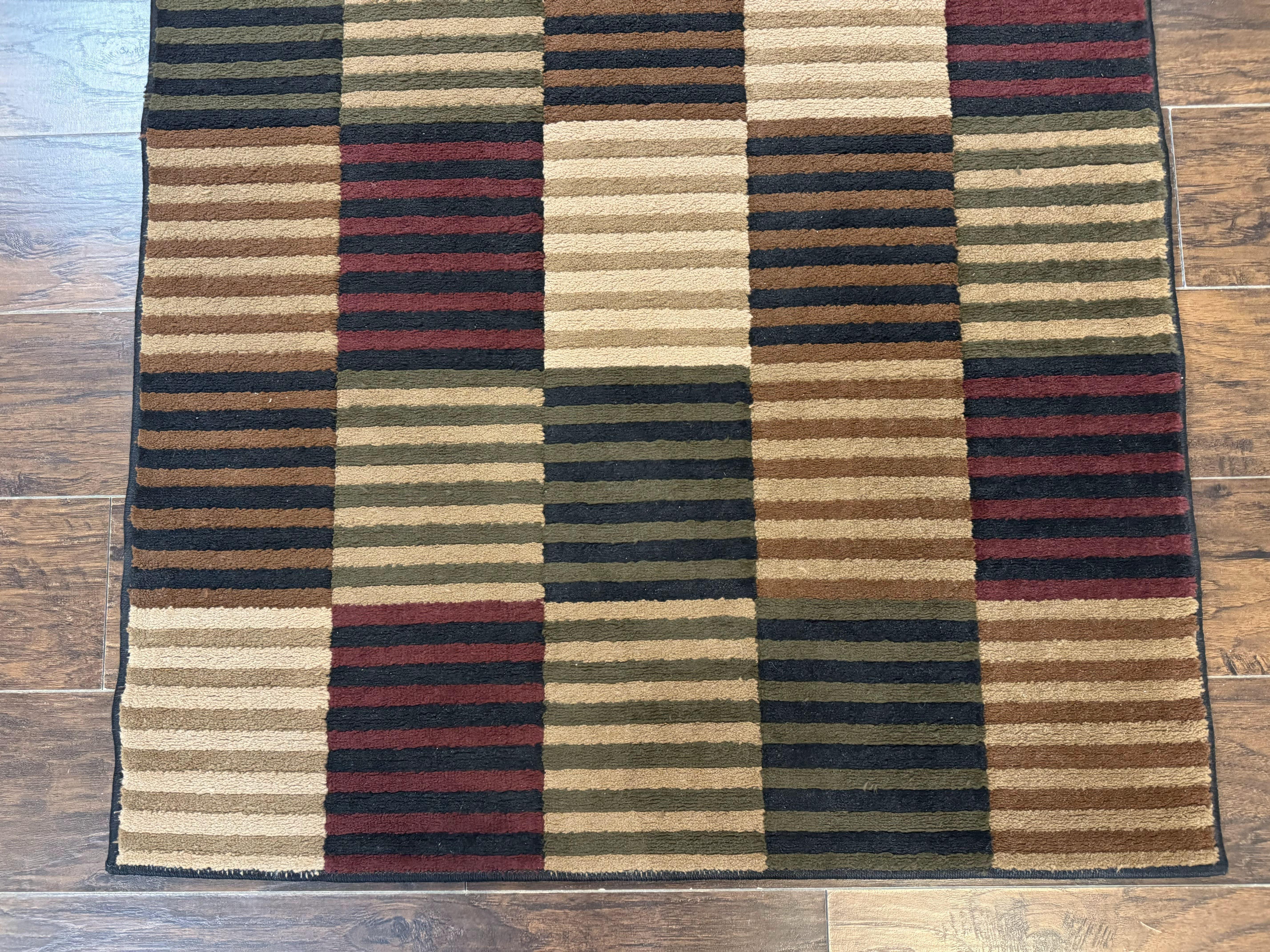 Vintage Power Loomed Rug 3.6 x 5, Brown Beige Black Tan, Box Design - Jewel Rugs