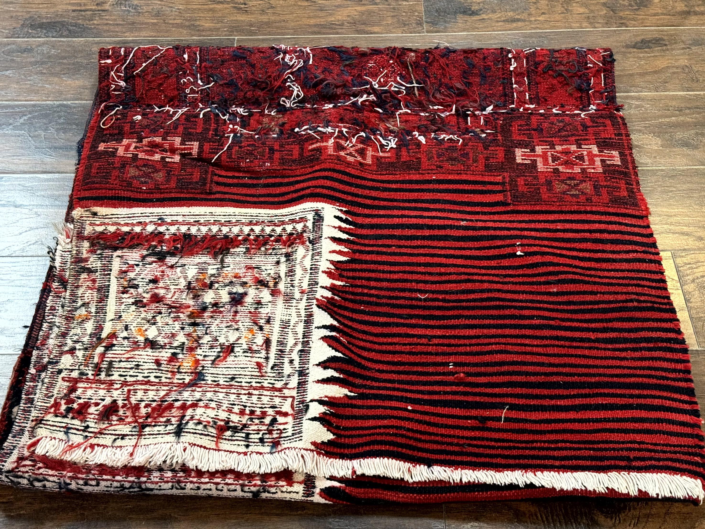 Persian Tribal Nomadic Saddle Cover Rug, Antique, Handmade, Wool, Red Ivory Black, Collectible, Shashavan - Jewel Rugs
