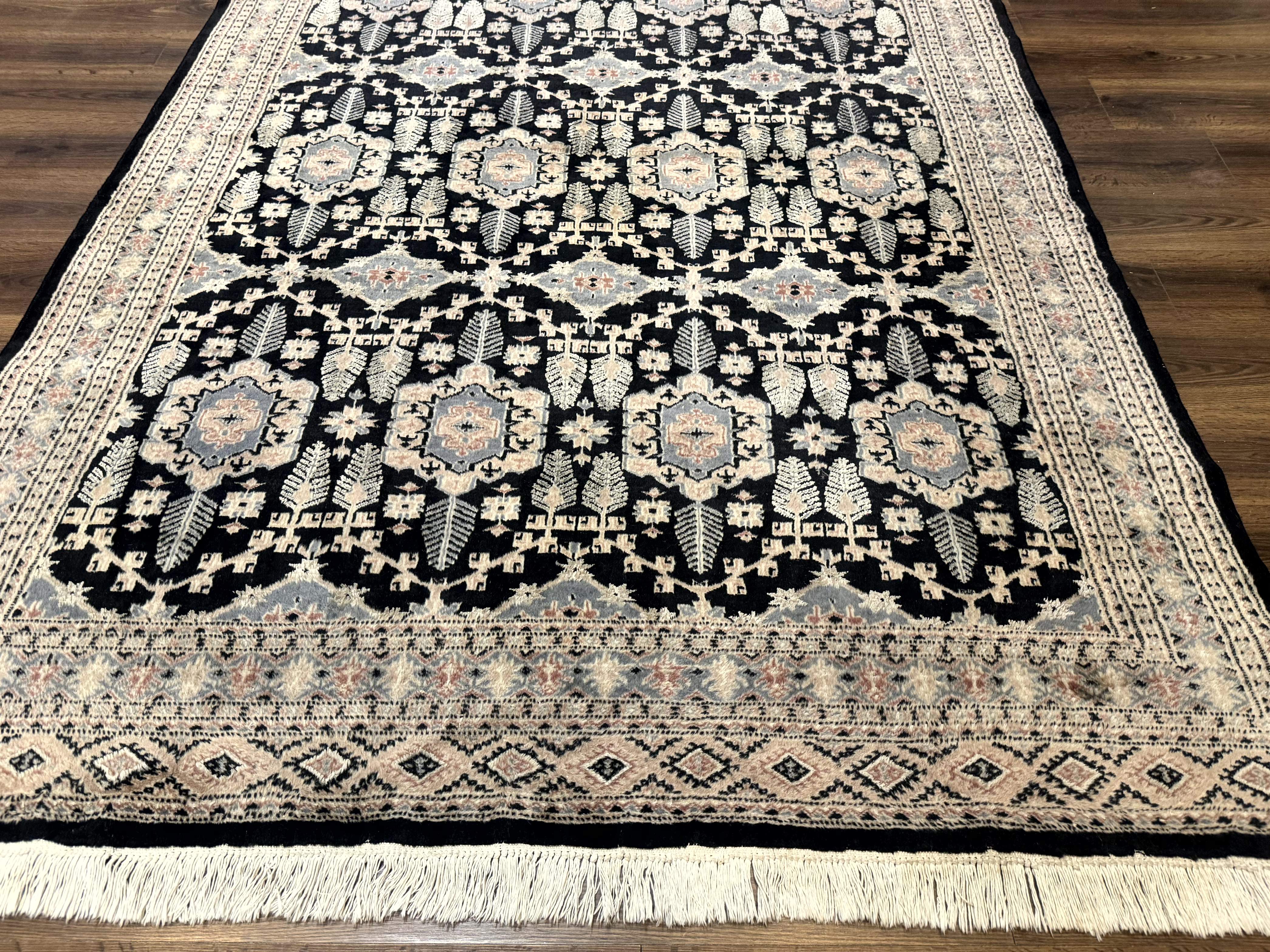 Turkoman Bokhara Rug 6x9, Pakistani Carpet, Black, Hand Knotted - Jewel Rugs