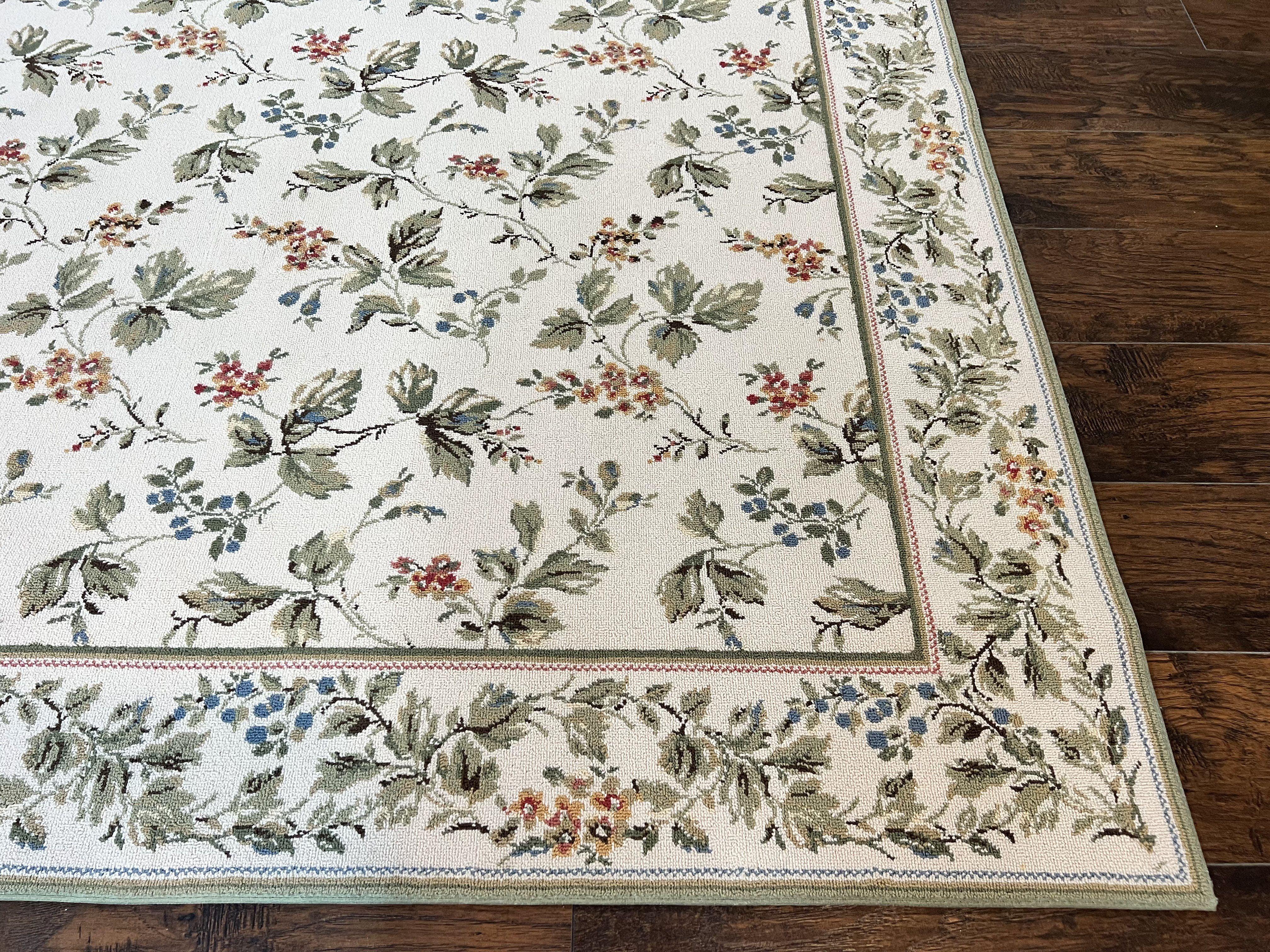 Vintage Stark Carpet 7x10, Ivory and Green, European Aubusson Design, Allover Pattern, Stark Rug - Jewel Rugs