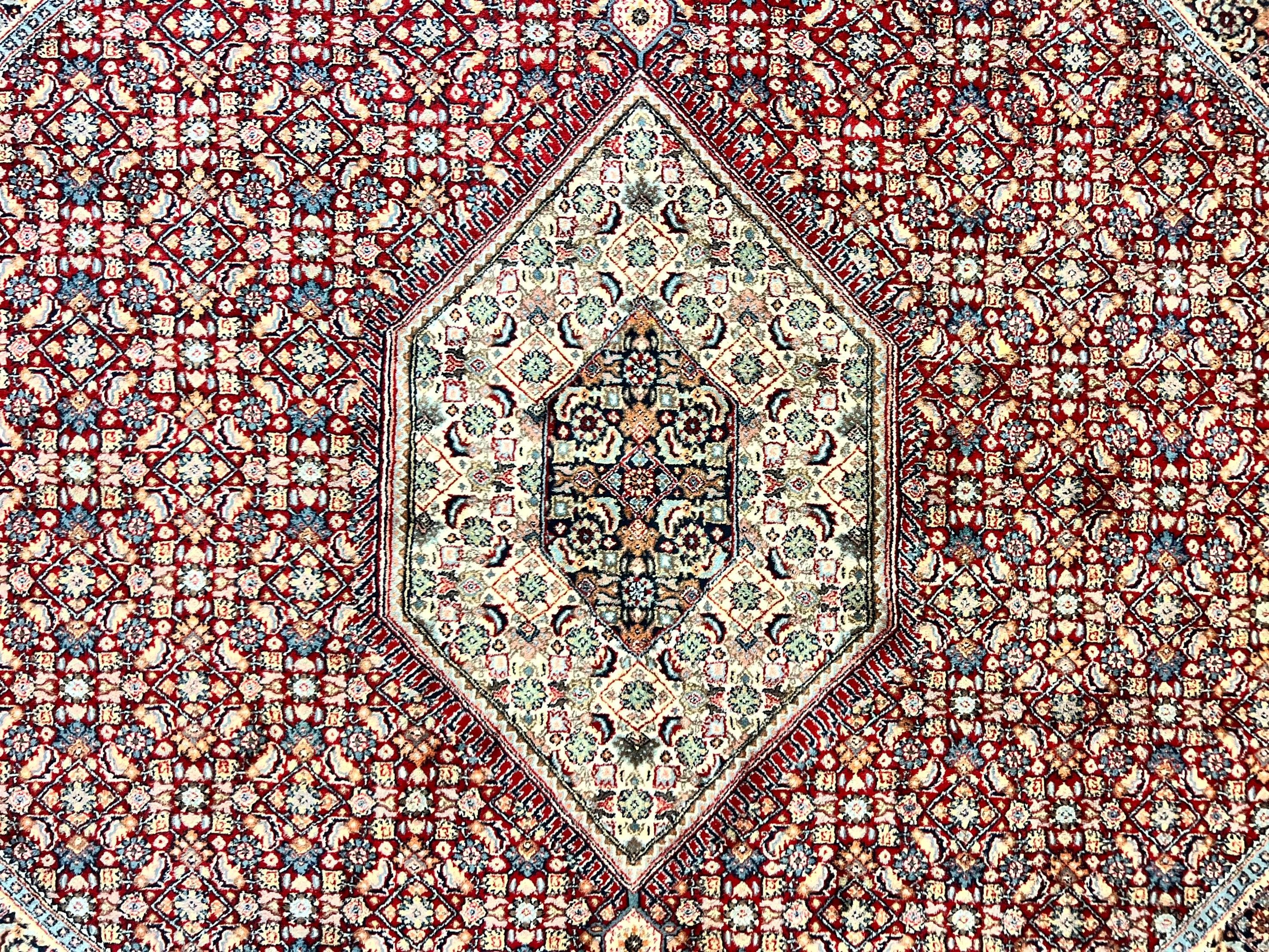 Square Indo Persian Bidjar Rug 10x10, Red, Handmade Vintage Wool Carpet - Jewel Rugs