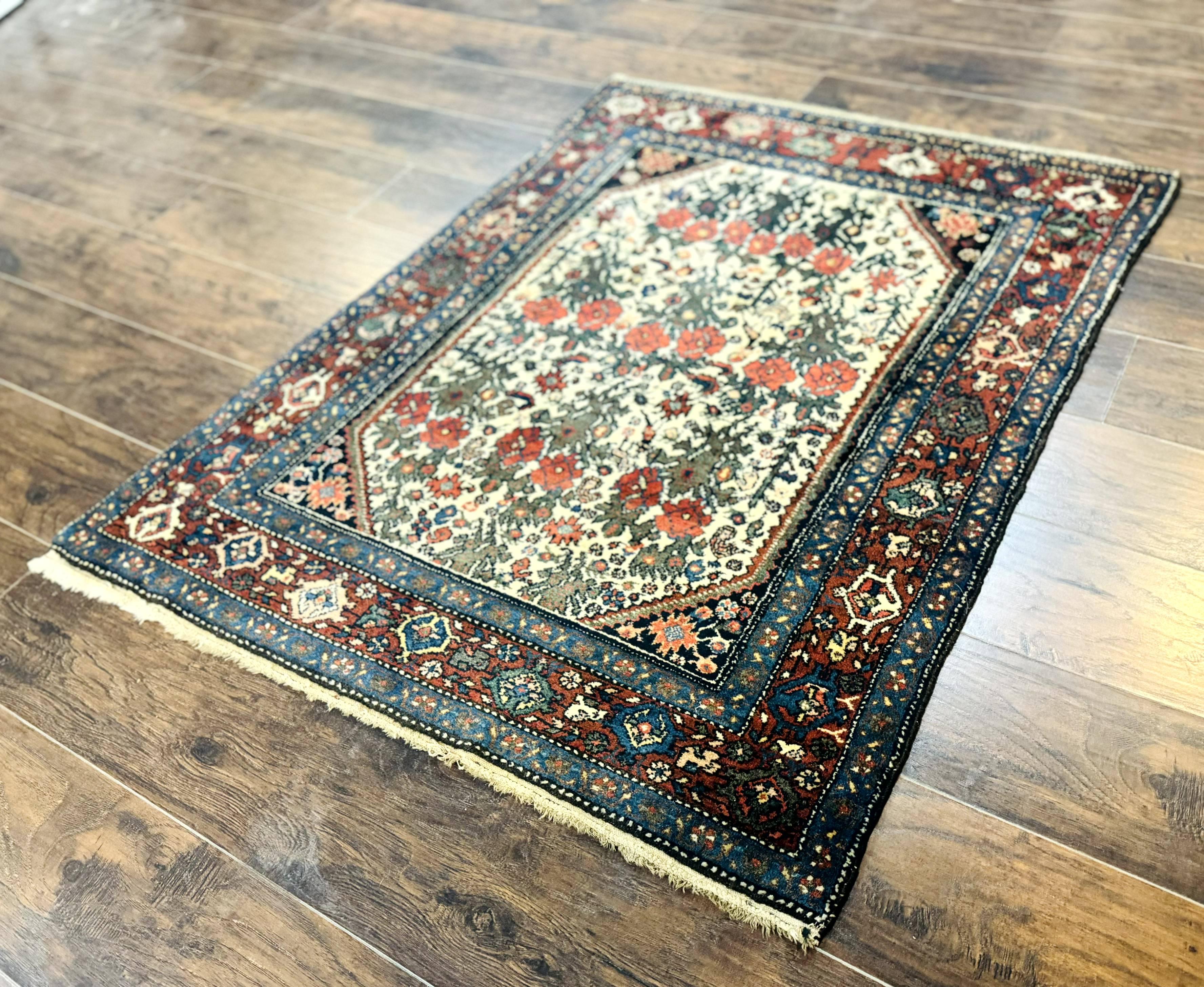 Persian Tribal Rug 3x5, Antique Persian Carpet, Floral Roses, Handmade, Persian Zanjan Rug - Jewel Rugs