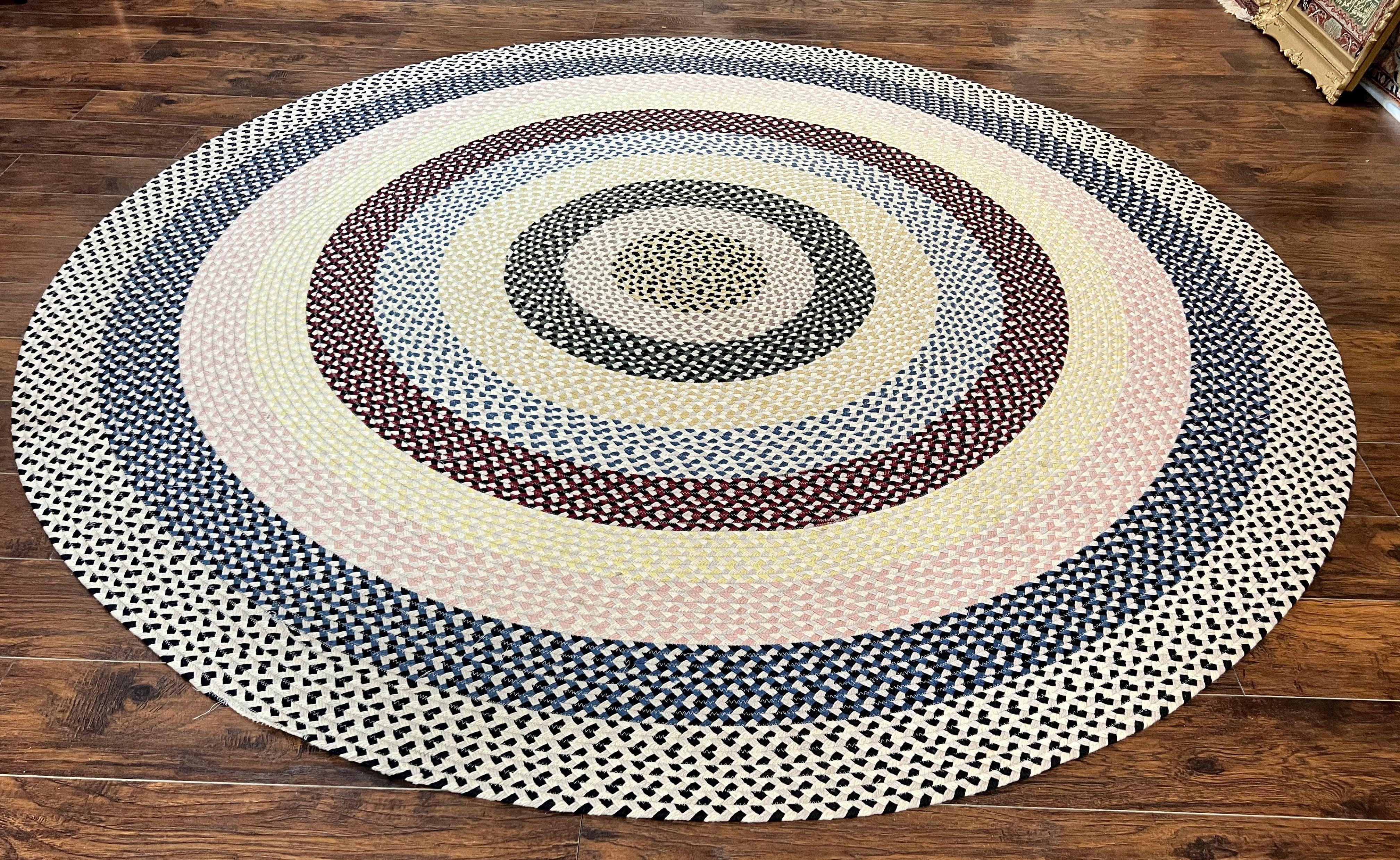 Round American Braided Rug 9x9 ft, Large Round Vintage Braided Rug, Multicolor - Jewel Rugs