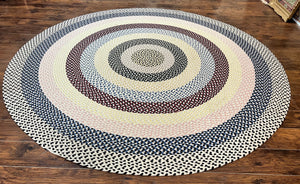 Round American Braided Rug 9x9 ft, Large Round Vintage Braided Rug, Multicolor