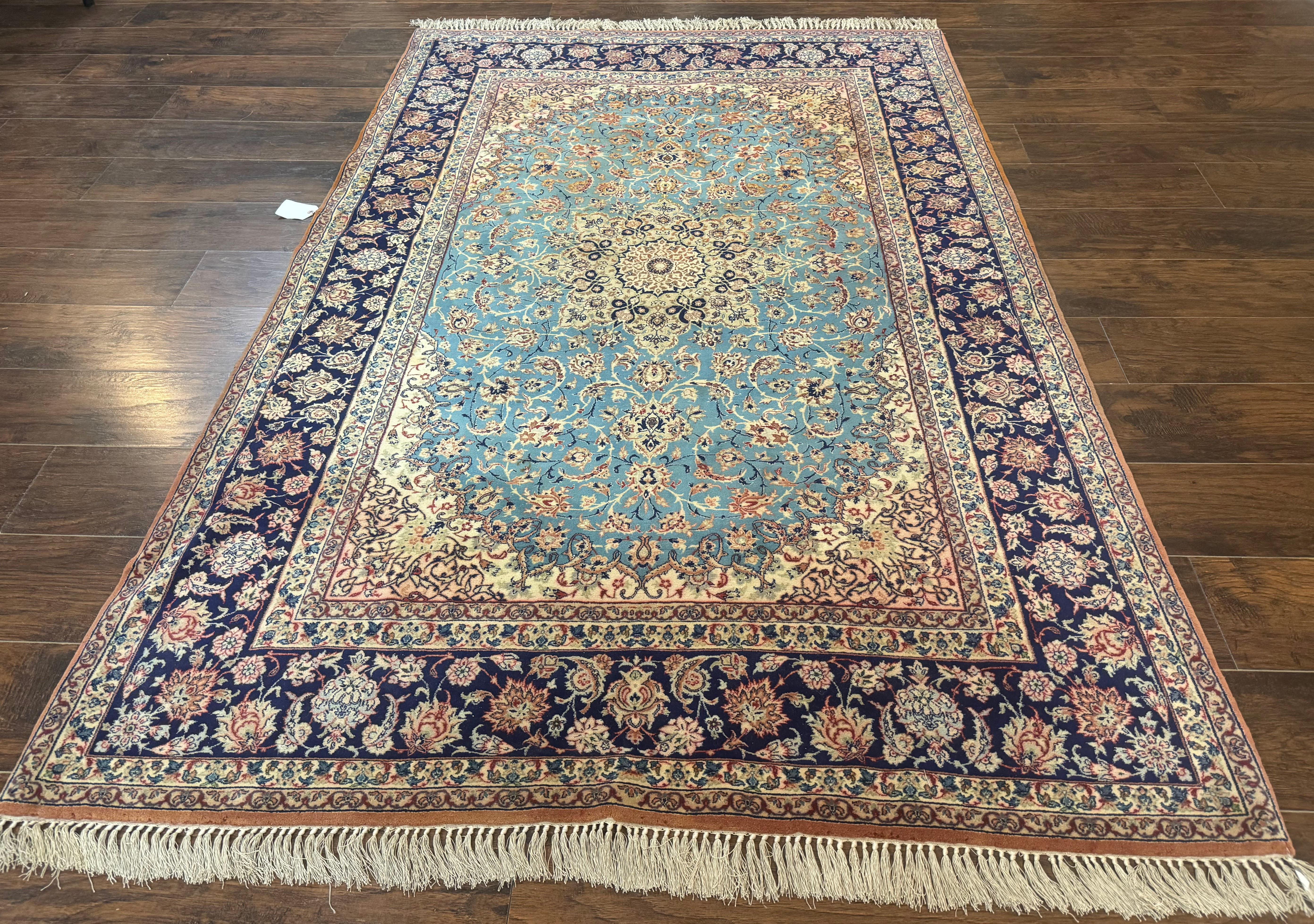 Light Blue Persian Isfahan Rug 5x8, Floral Medallion, Wool on Silk Foundation, Very Fine 530 KPSI, Handmade Carpet - Jewel Rugs