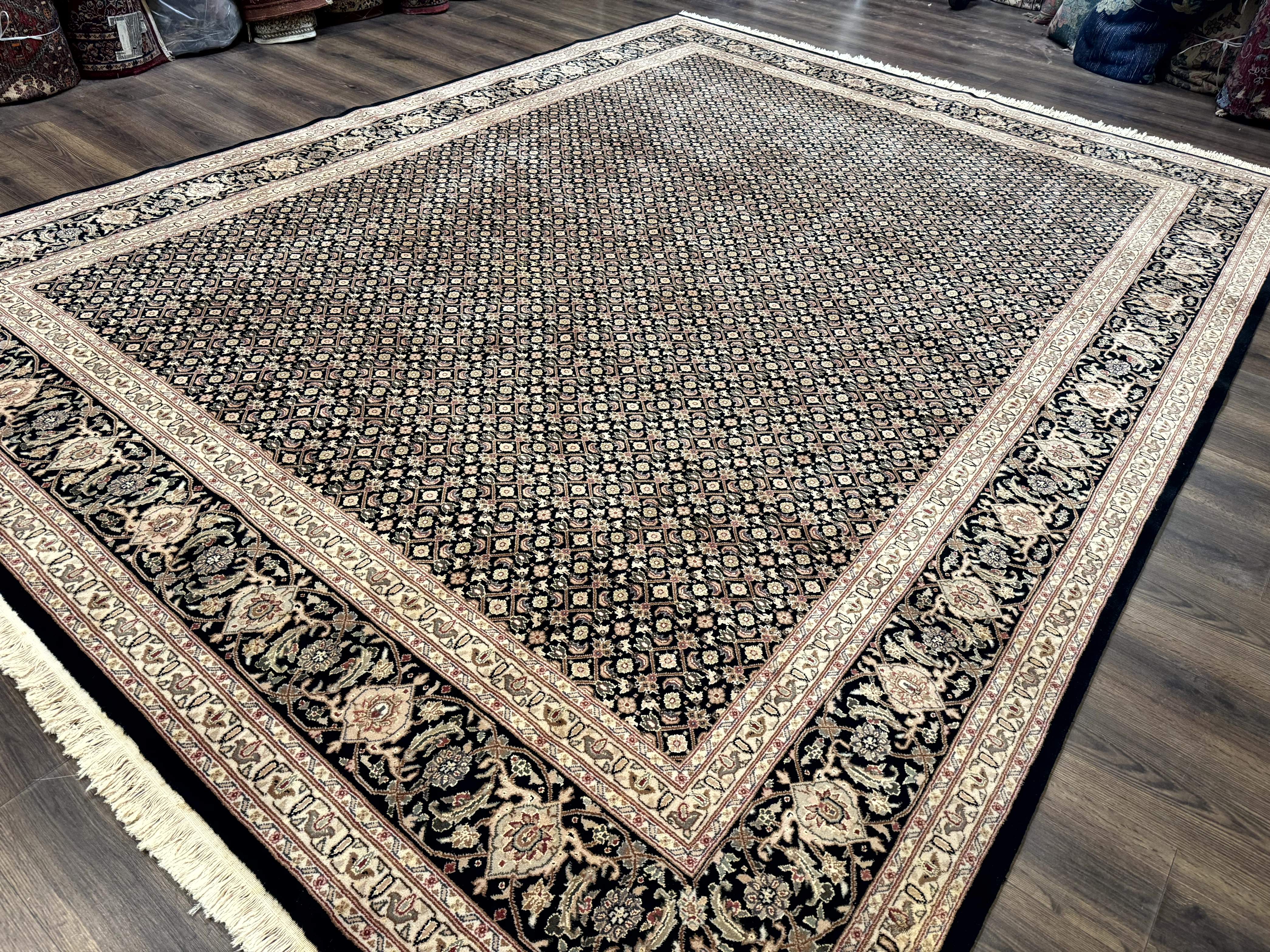 Sino Persian Mahi Rug 9x12, Wool and Silk, Black - Jewel Rugs