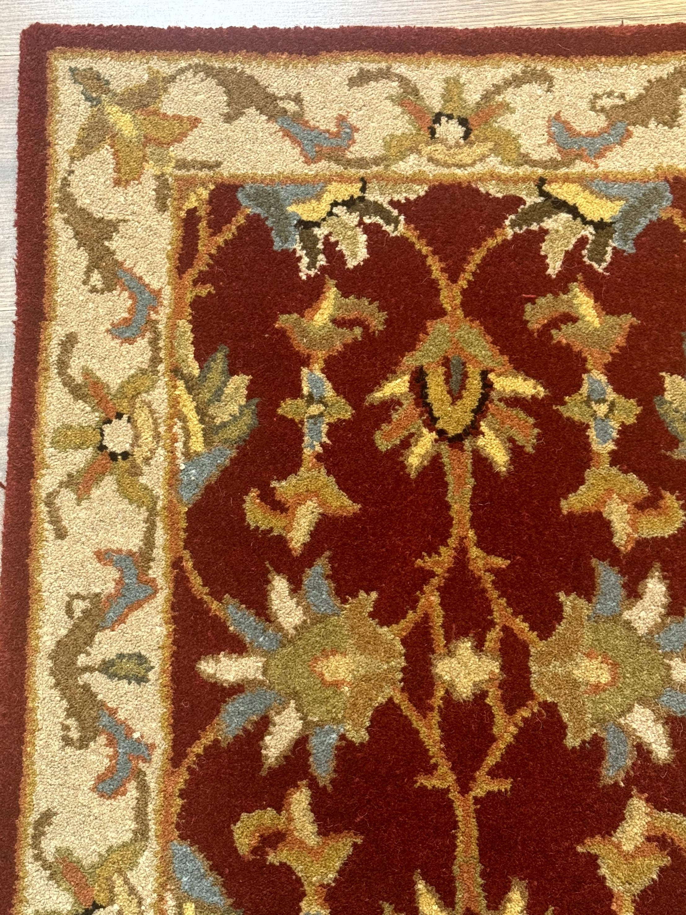 Small Floral Wool Rug 2x3, Safavieh Heritage Collection, Dark Red & Cream - Jewel Rugs