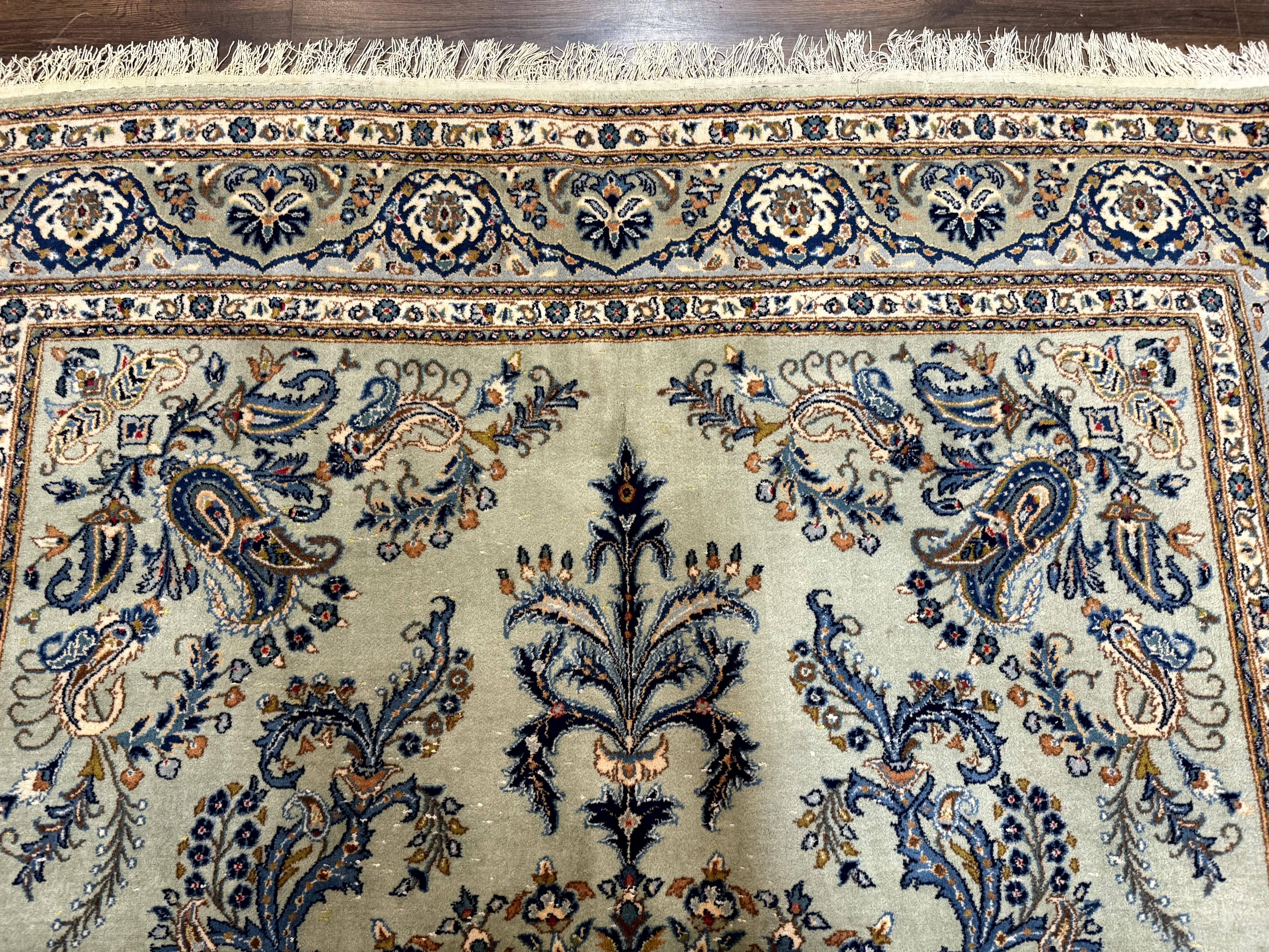 Light Green and Blue Persian Kashan Rug 7x10, Authentic Persian Carpet, Handmade, Wool - Jewel Rugs