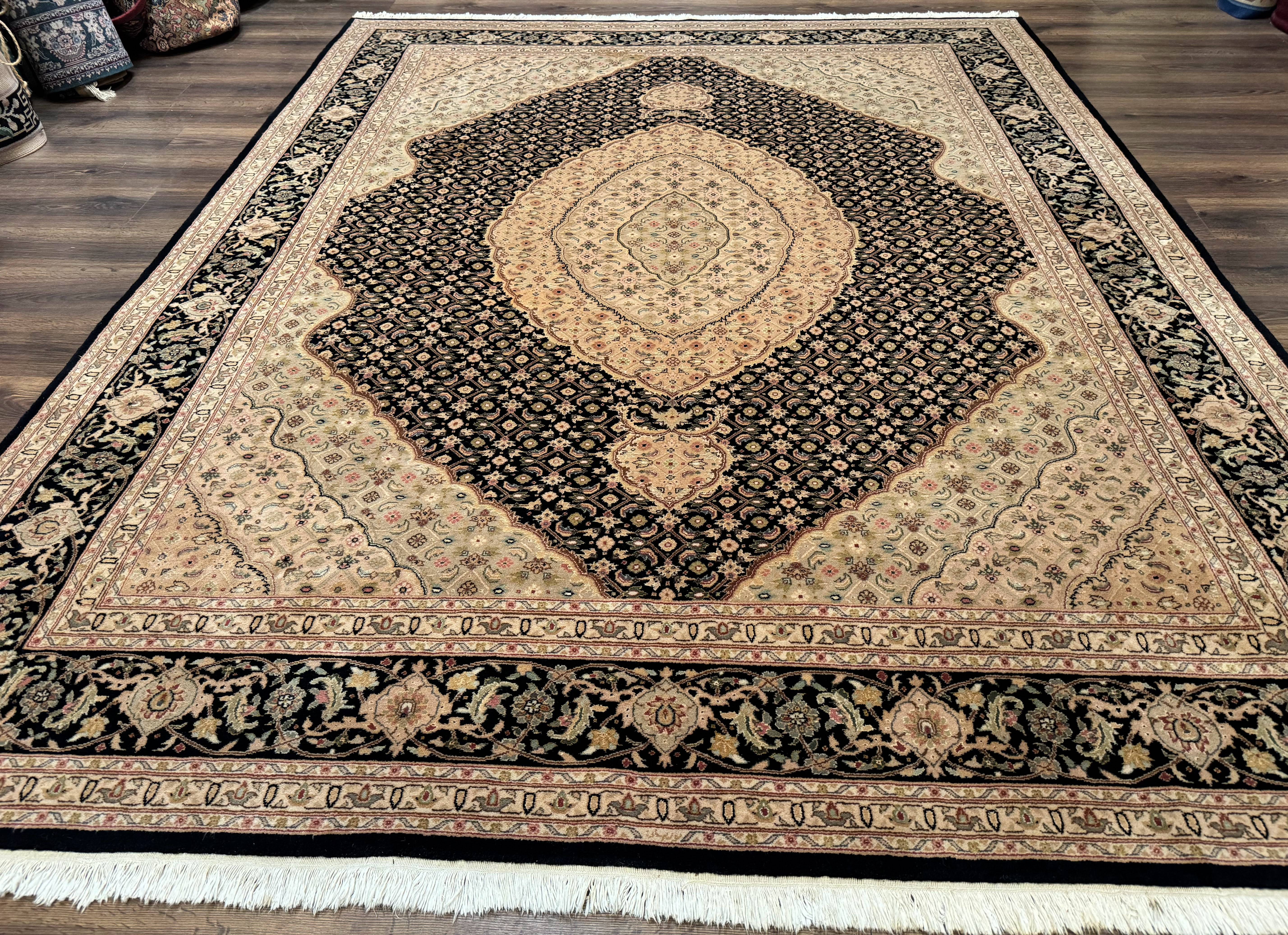 Sino Persian Rug 8x10, Herati Mahi Pattern, Fine 170 KPSI, Black, Wool and Silk Highlights - Jewel Rugs