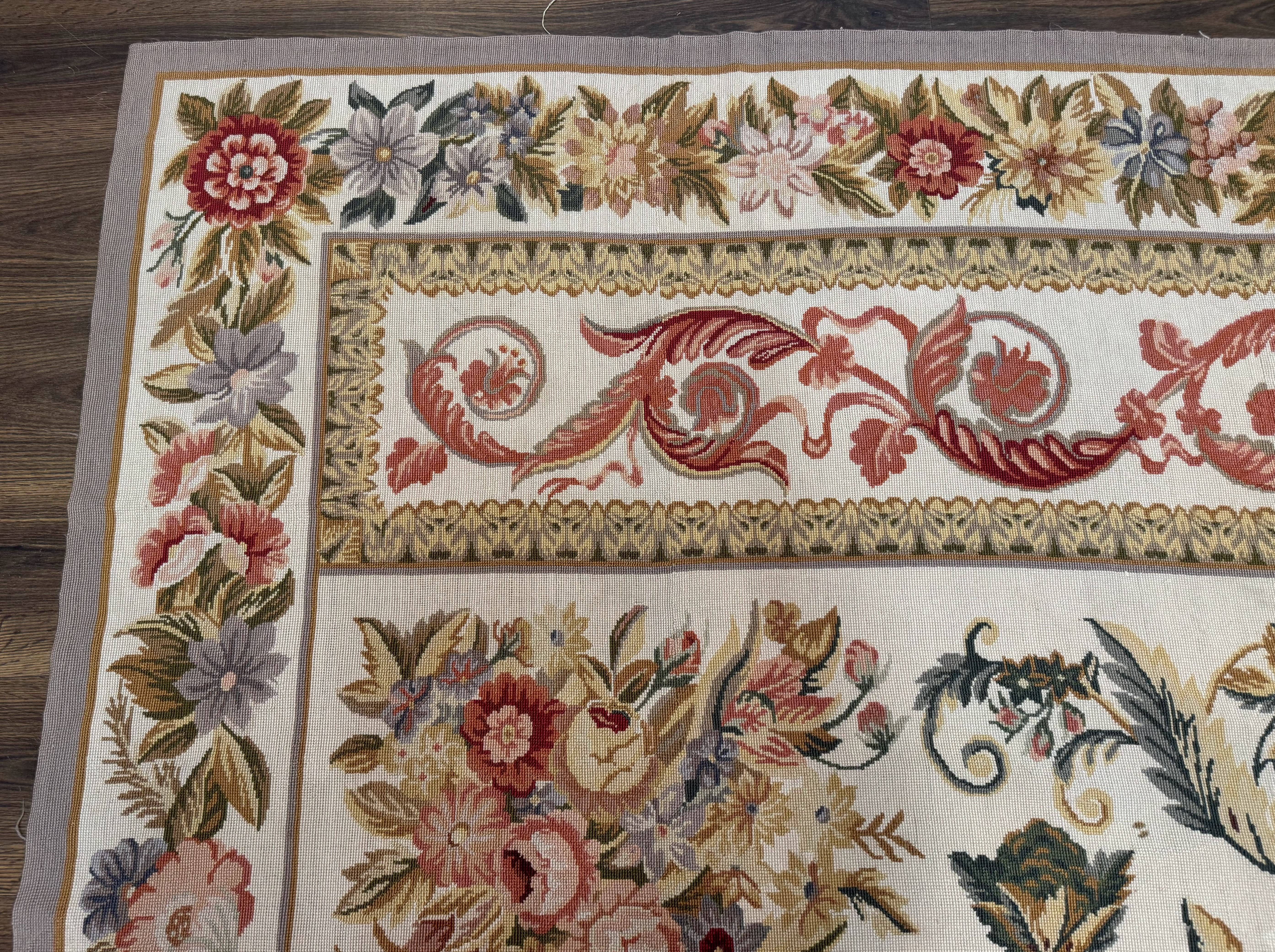 Aubusson Needlepoint Rug 10x14, Elegant European French Carpet, Vintage Carpet - Jewel Rugs