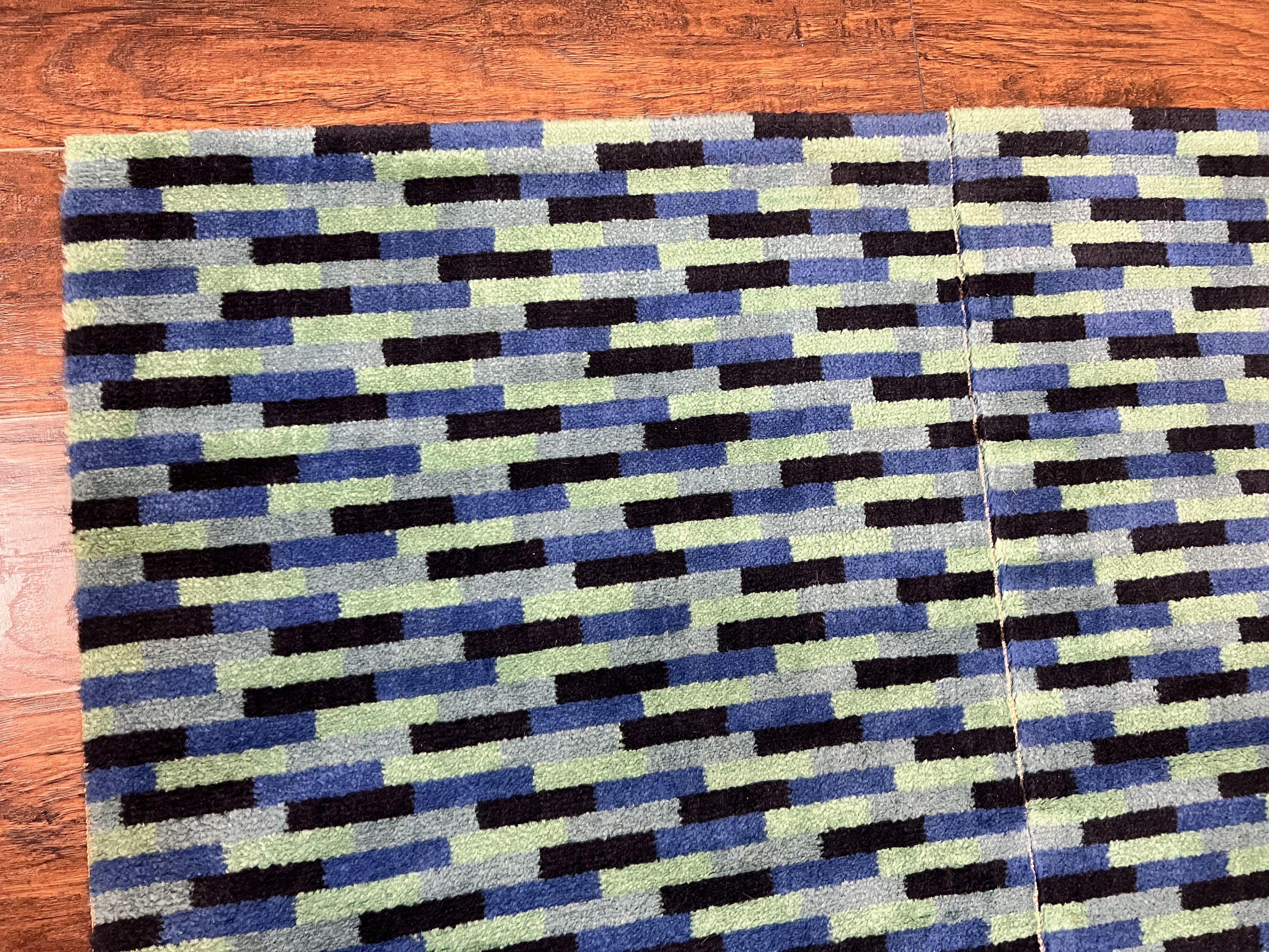 Wide Runner Rug 4.7 x 12, Blue Multicolor Contemporary Wool Power Loomed Rug, Mosiac Design - Jewel Rugs