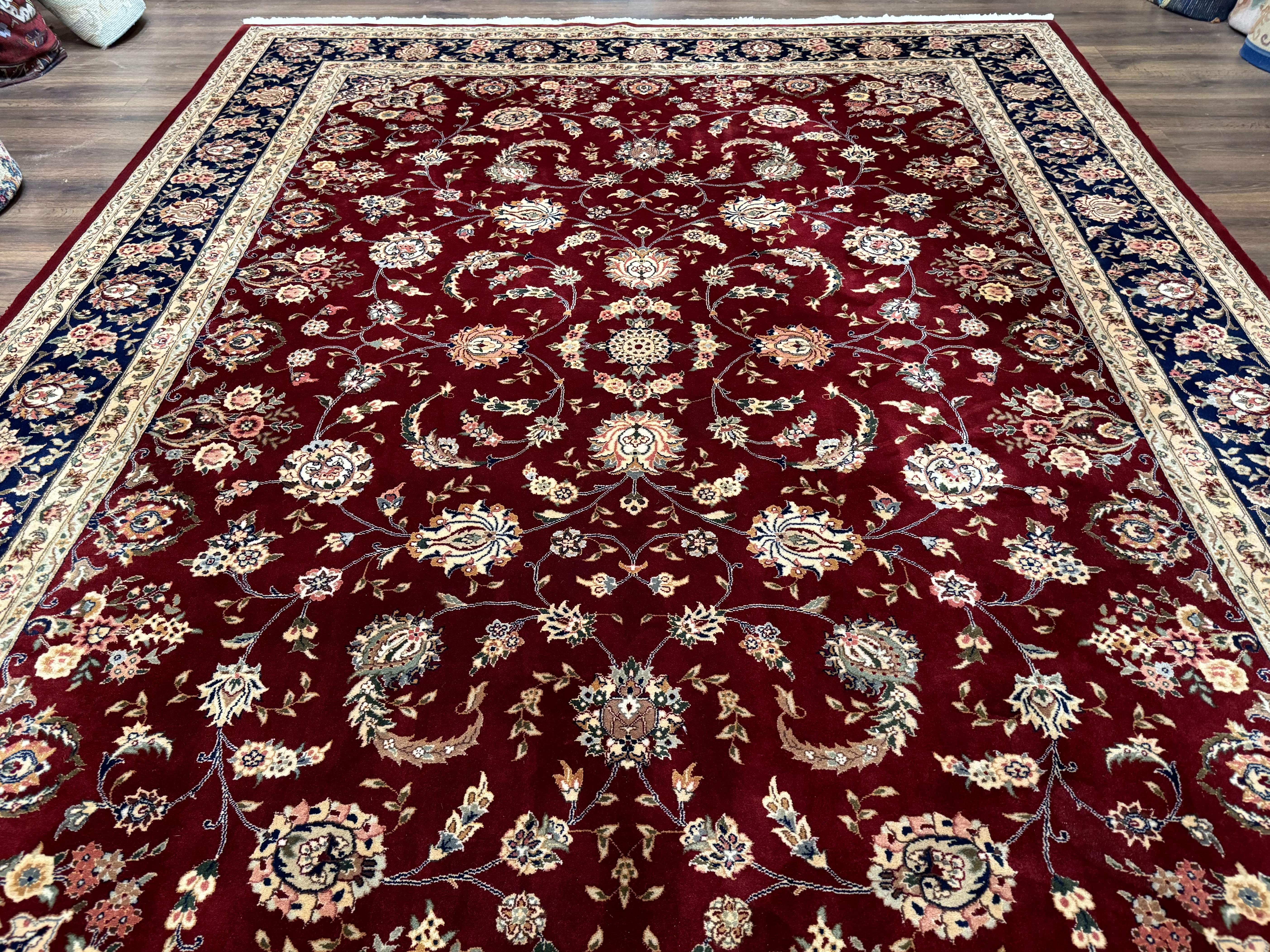 Sino Persian Rug 9x11, Burgundy and Navy Blue, Fine 200 KPSI, Floral Allover - Jewel Rugs