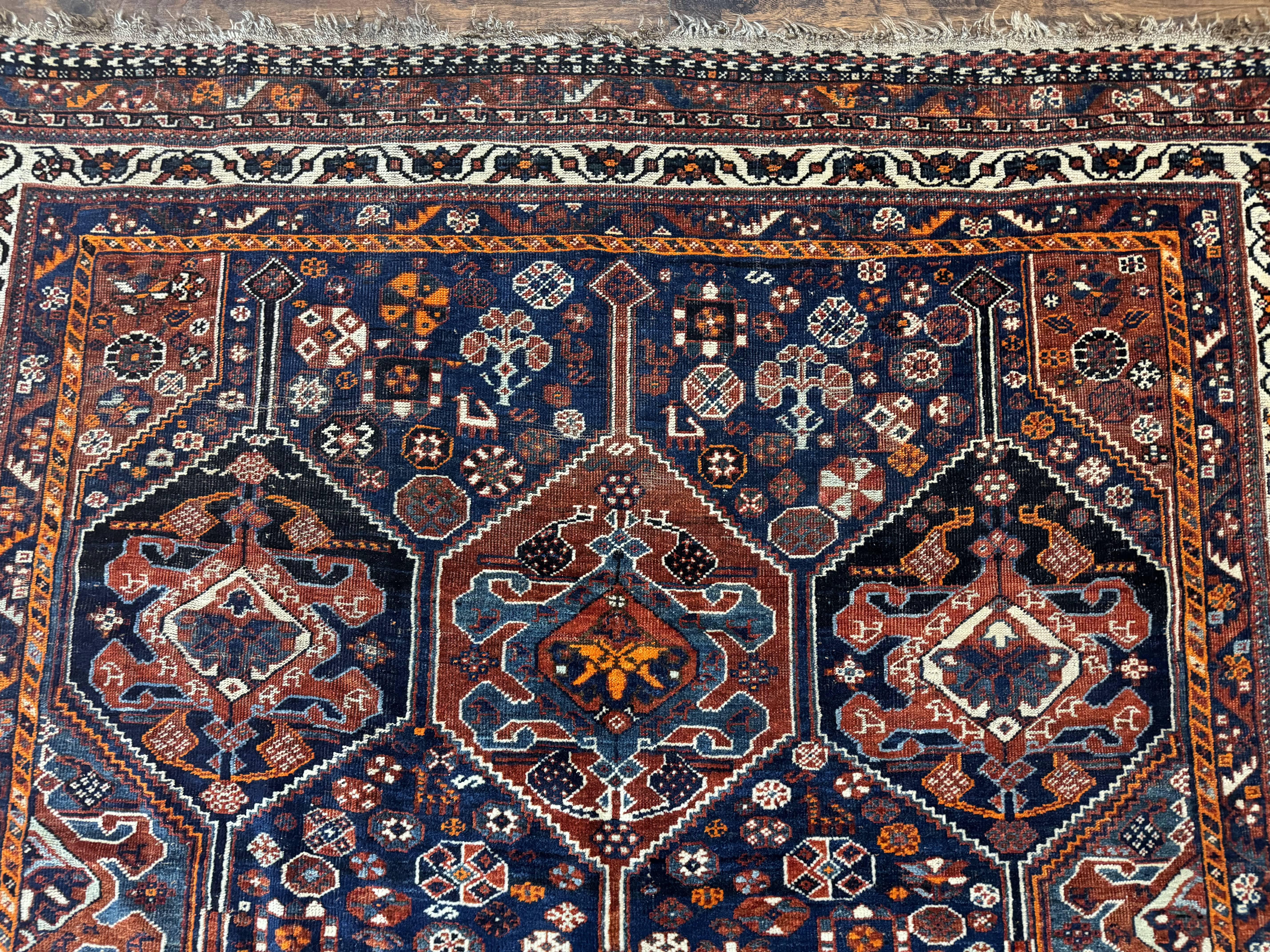 Persian Tribal Rug 7x10, Panel Design, Wool on Wool, Dark Blue, Antique Persian Carpet, Persian Shiraz Rug - Jewel Rugs